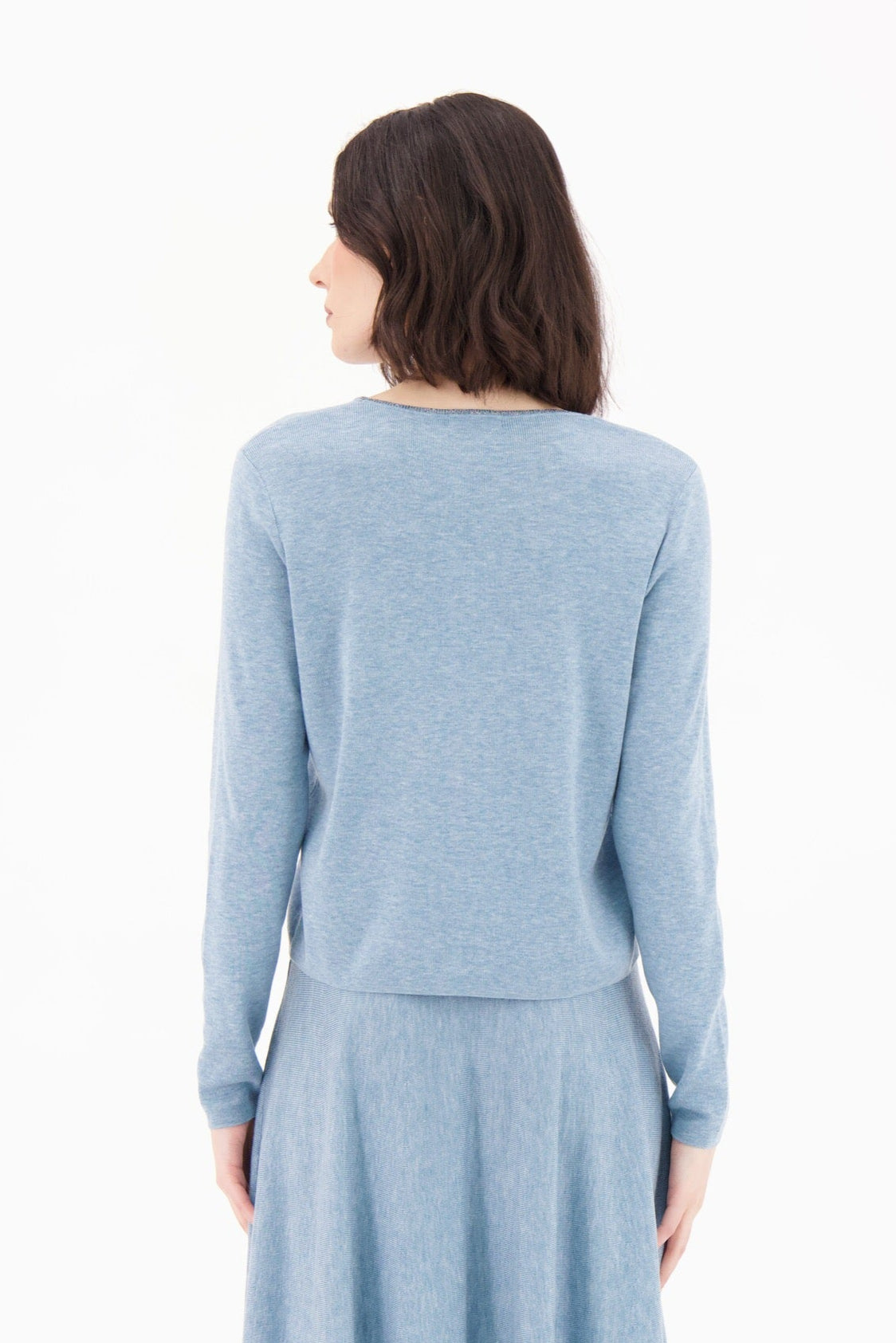 Scallop Rhinestone Front V-Neck Fine Knit Sweater
