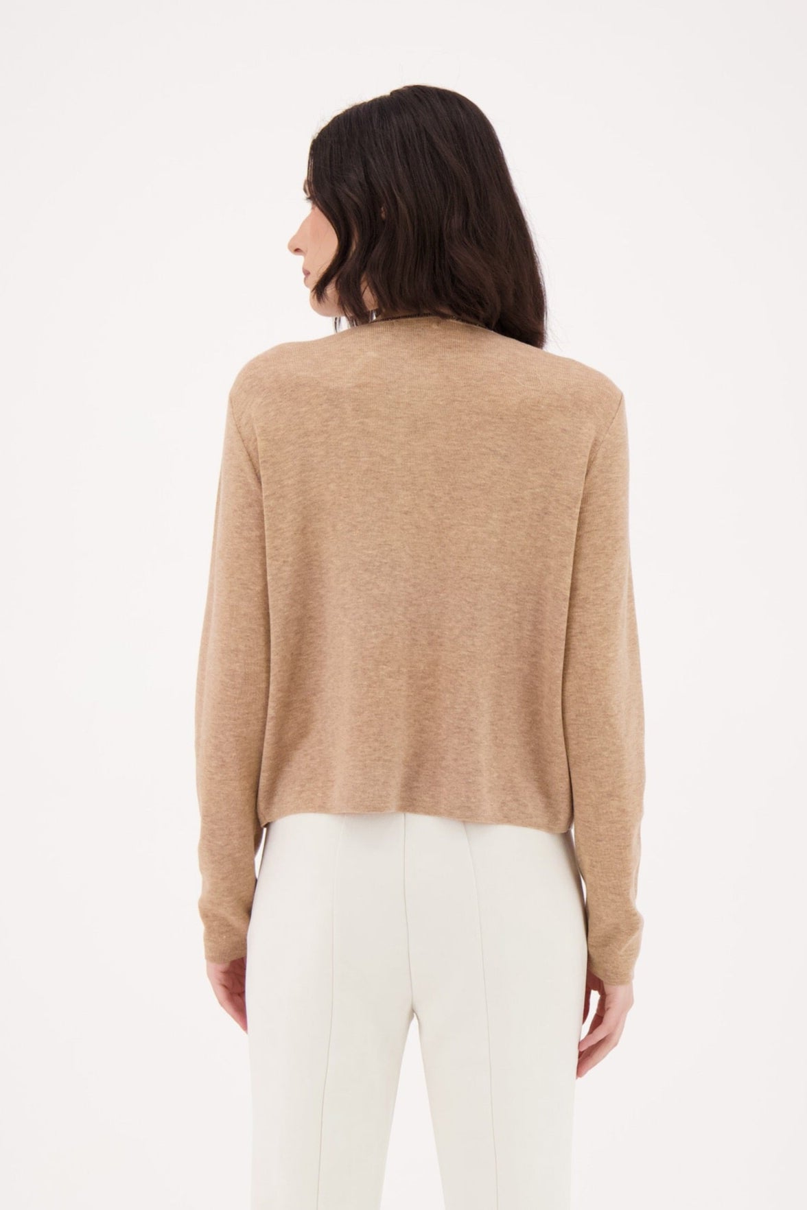 Scallop Rhinestone Front V-Neck Fine Knit Sweater