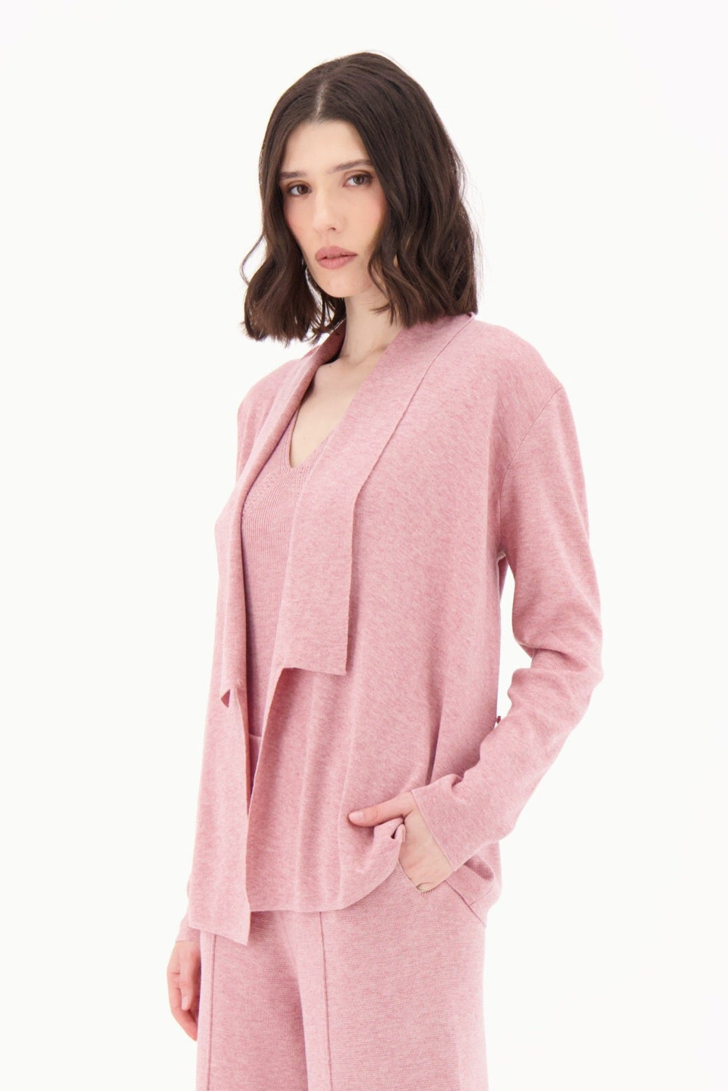 "2 Way-Wear" Open Or Closed Shawl Collar Knit Cardigan