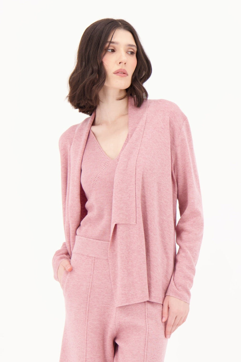 "2 Way-Wear" Open Or Closed Shawl Collar Knit Cardigan