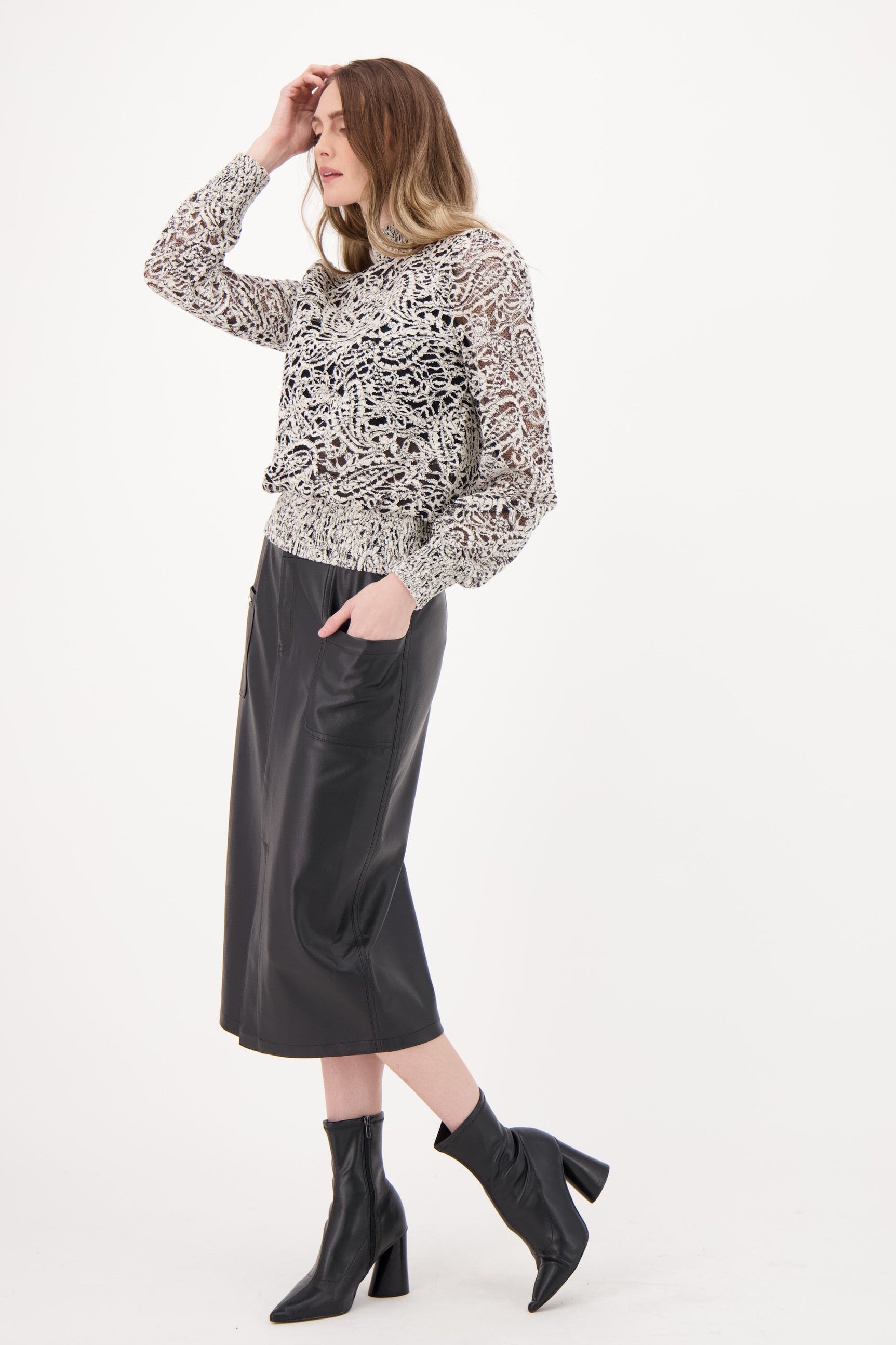 PU Front Slit Pencil Skirt