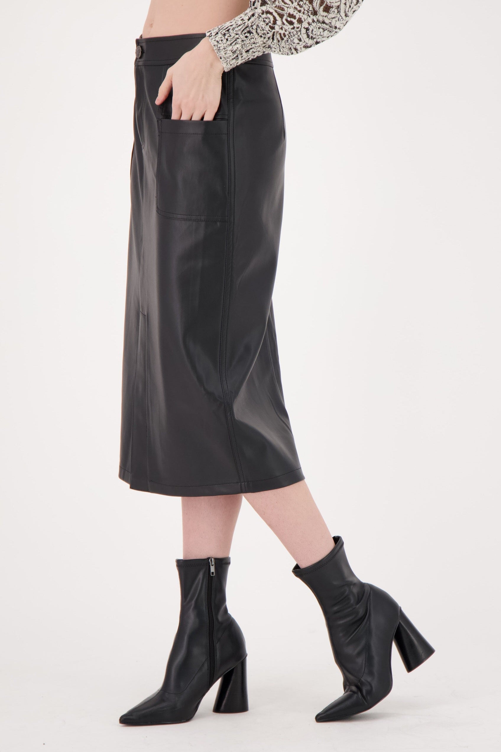 PU Front Slit Pencil Skirt