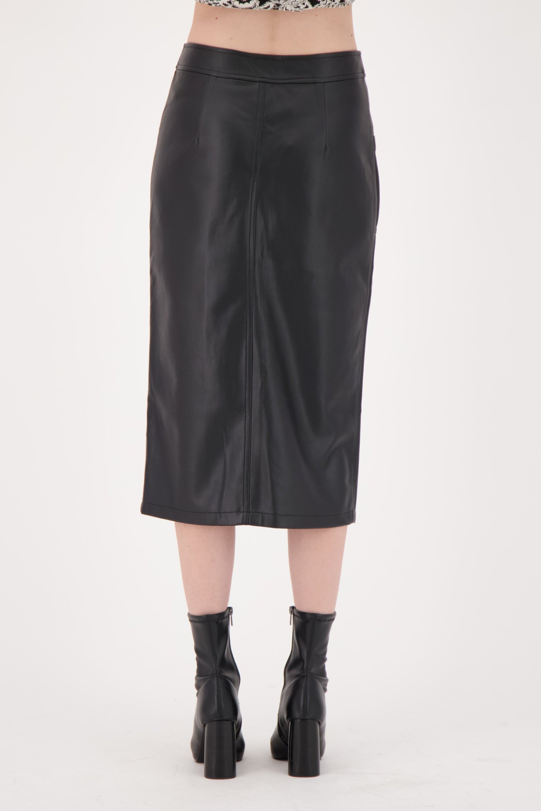 PU Front Slit Pencil Skirt