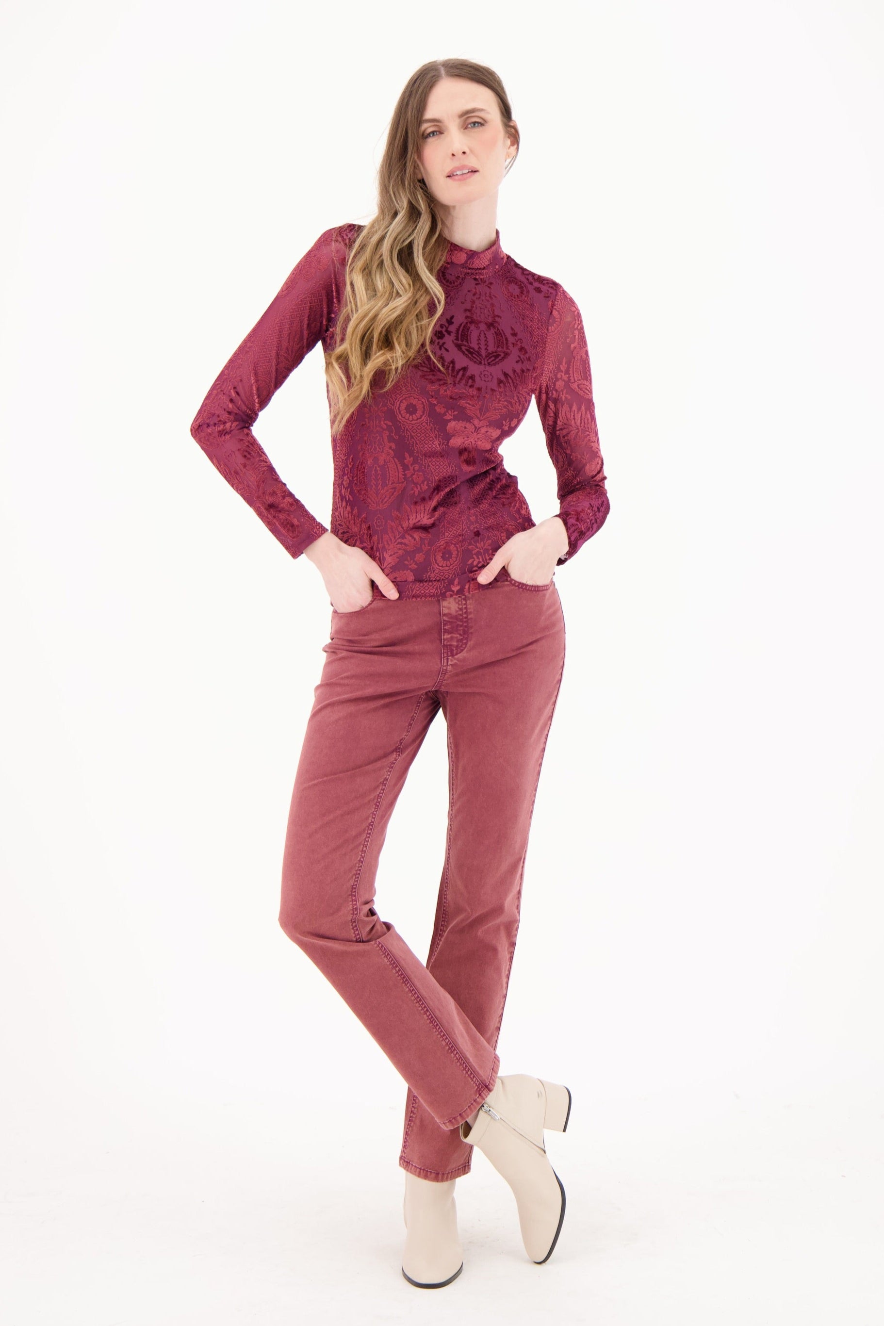 Brushed Denim Straight Leg Pant
