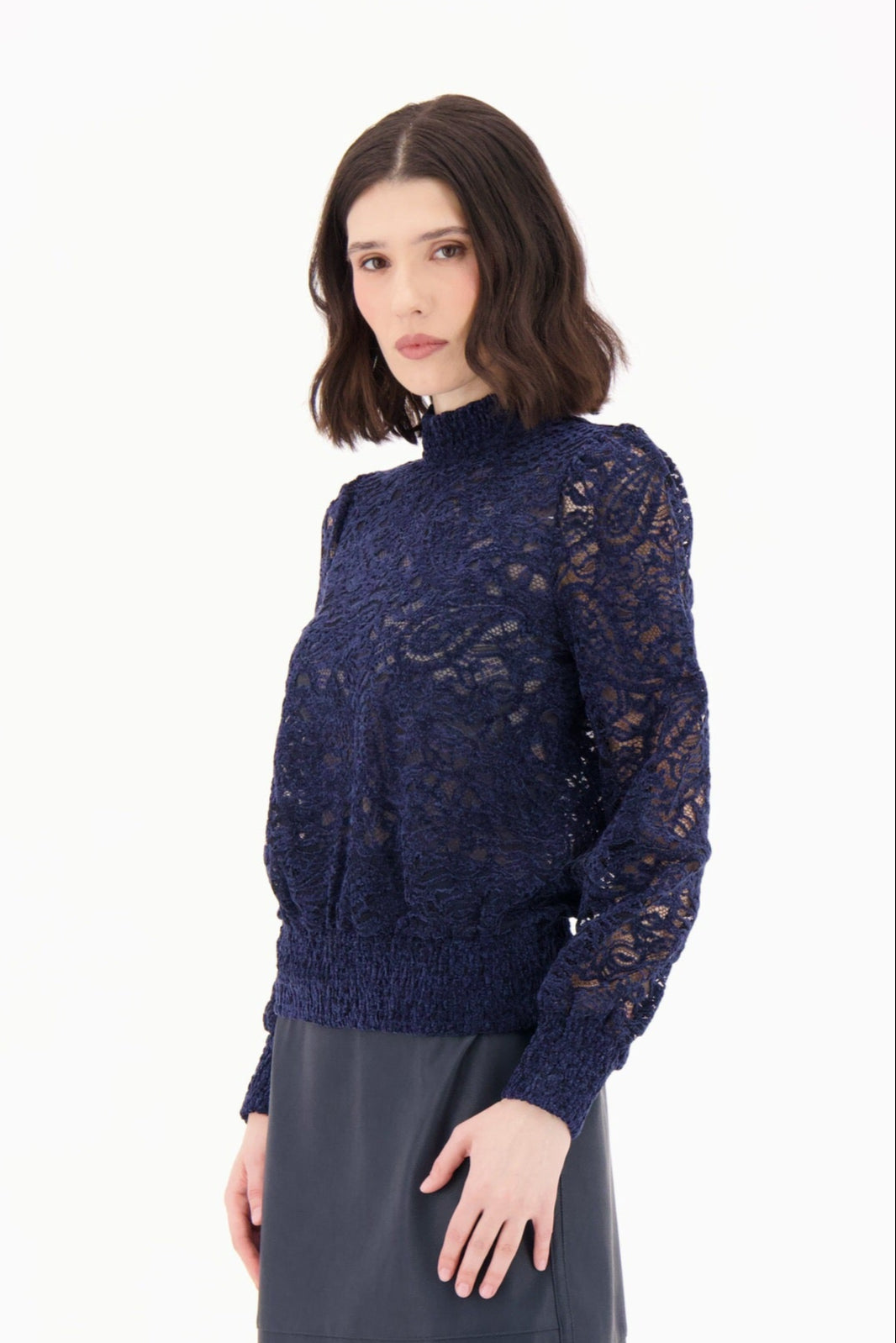 Chenille Lace Mock Neck Top