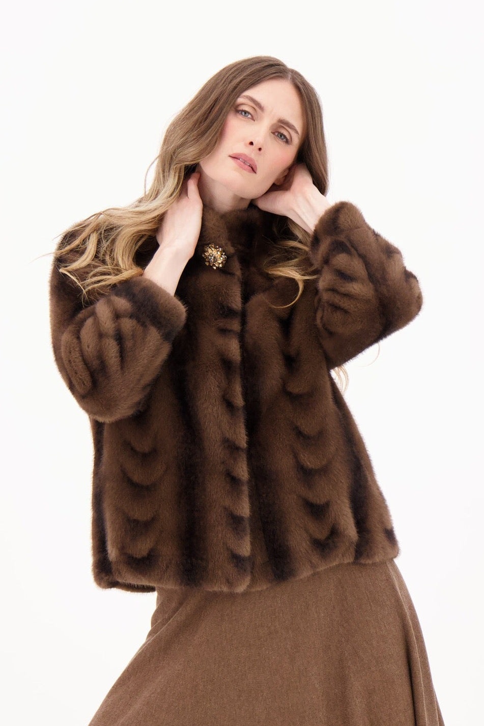 Scallop Faux Fur Mock Neck Vintage Short Jacket