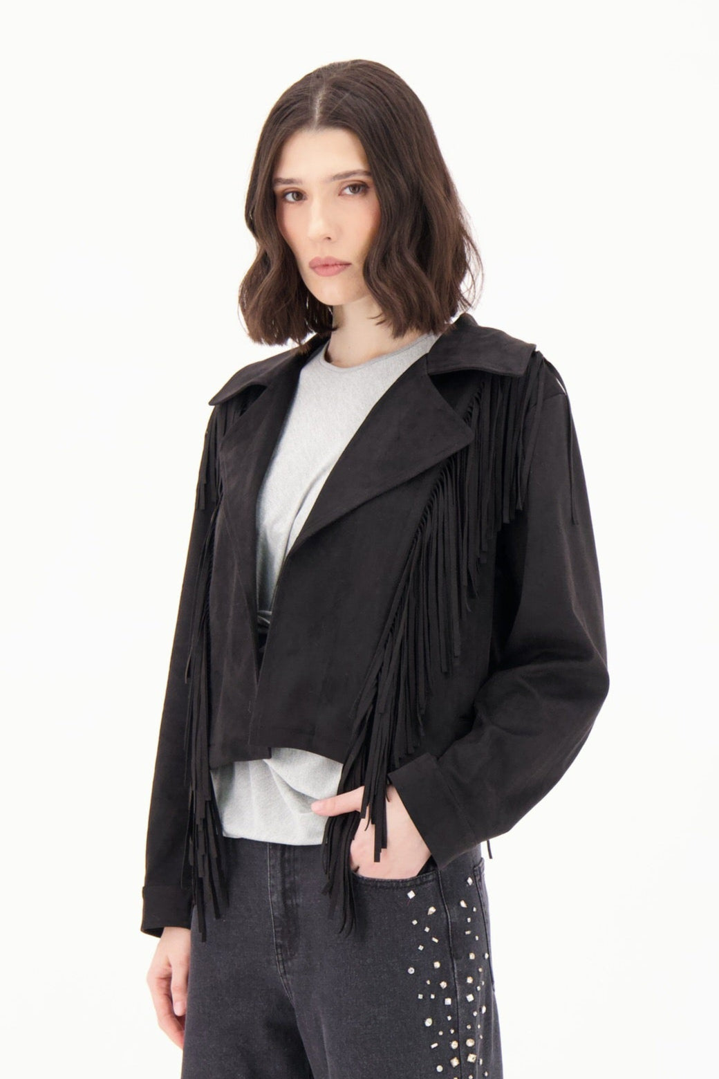 Western Tassle Faux Suede Jacket