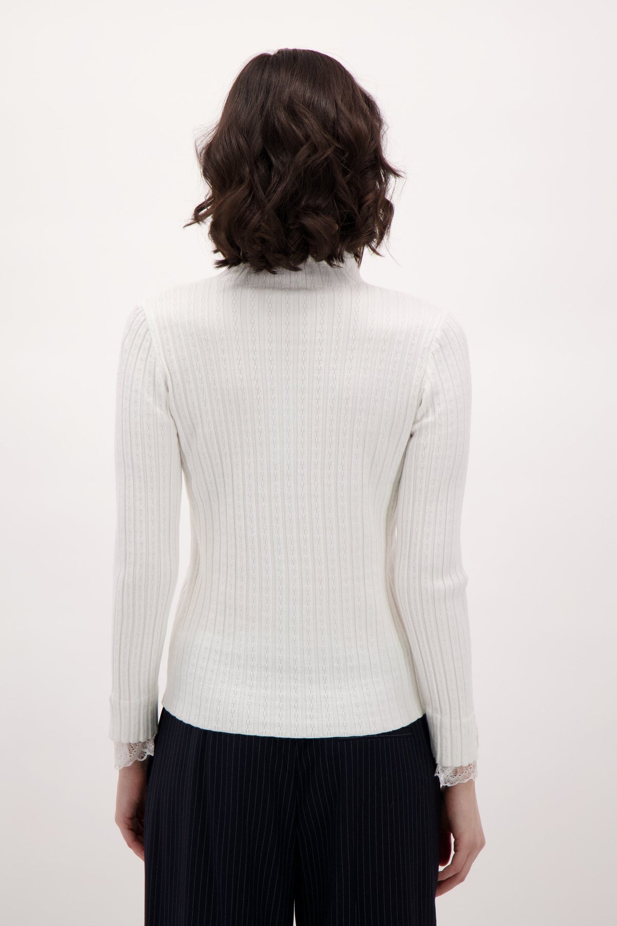 Lace Trimmed Rib Knit Sweater