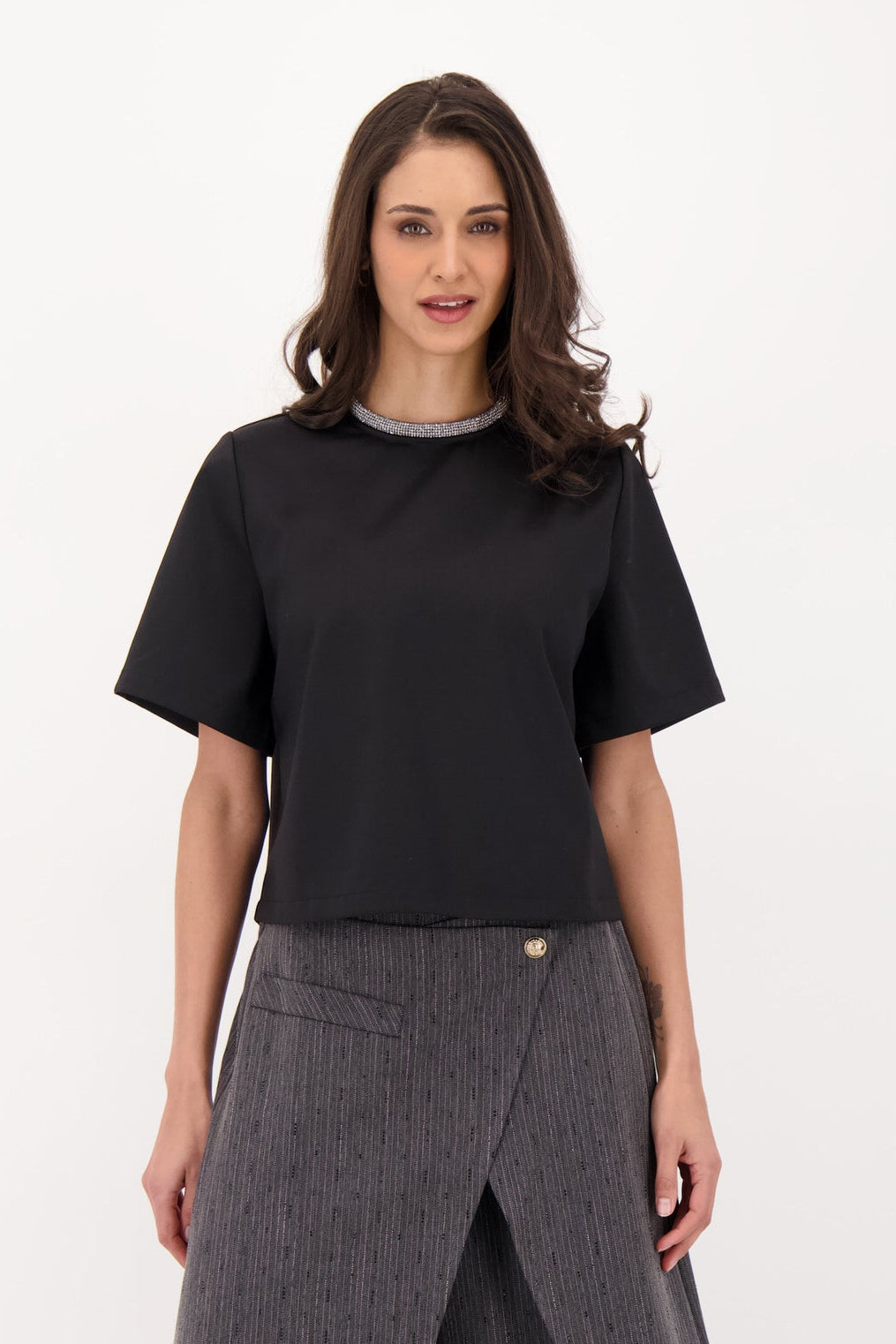 Satin Crepe Necklace Blouse