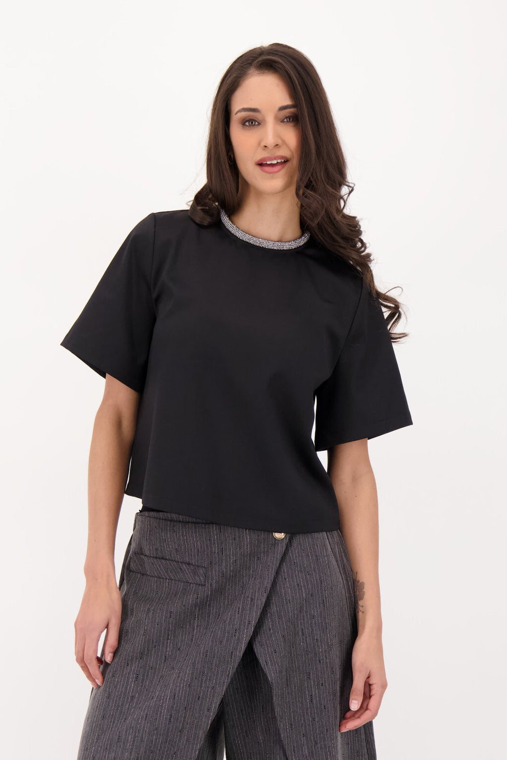 Satin Crepe Necklace Blouse