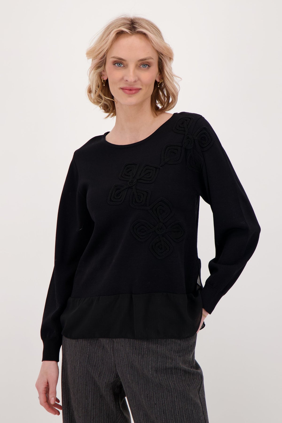 Soutache Sweater With Chiffon Trim
