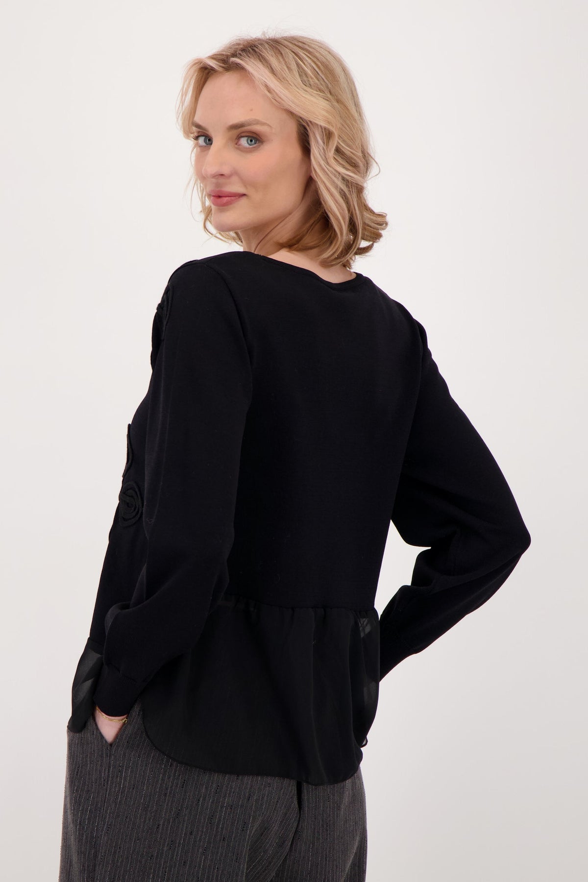 Soutache Sweater With Chiffon Trim