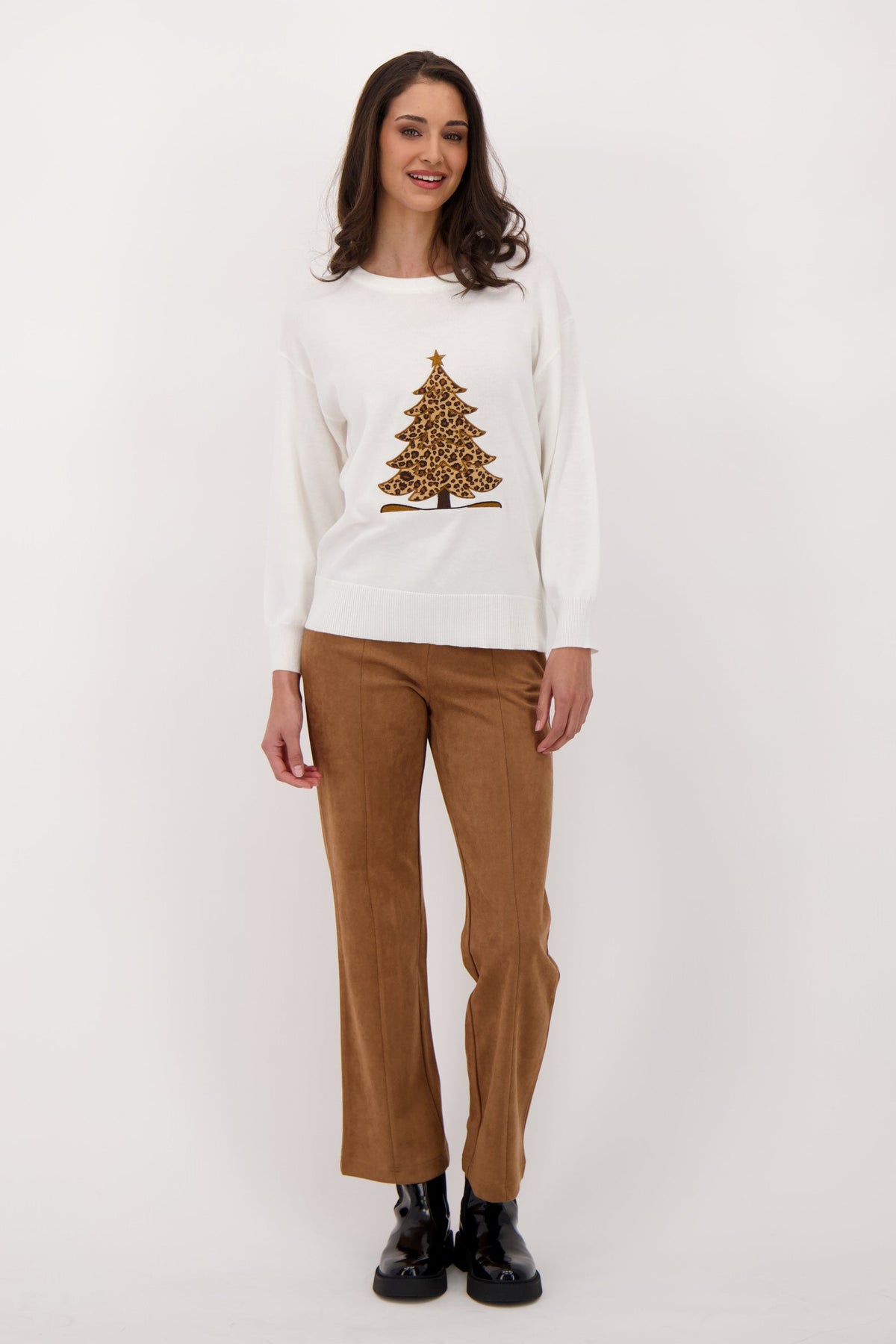 Leopard Applique Christmas Tree Sweater