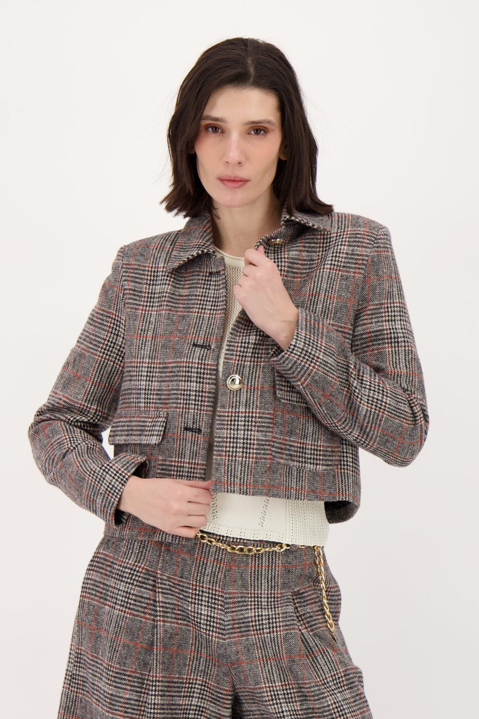 Check Boxy-Fit Front Patch Pocket Jacket