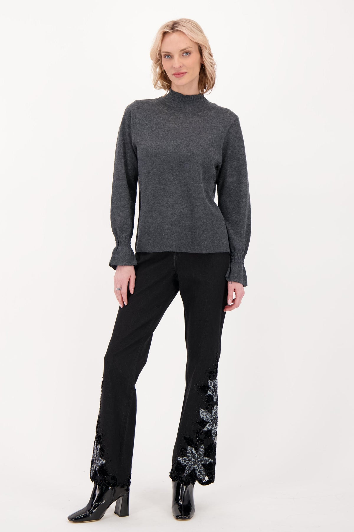 Jaquard Mock Neck Knit Top