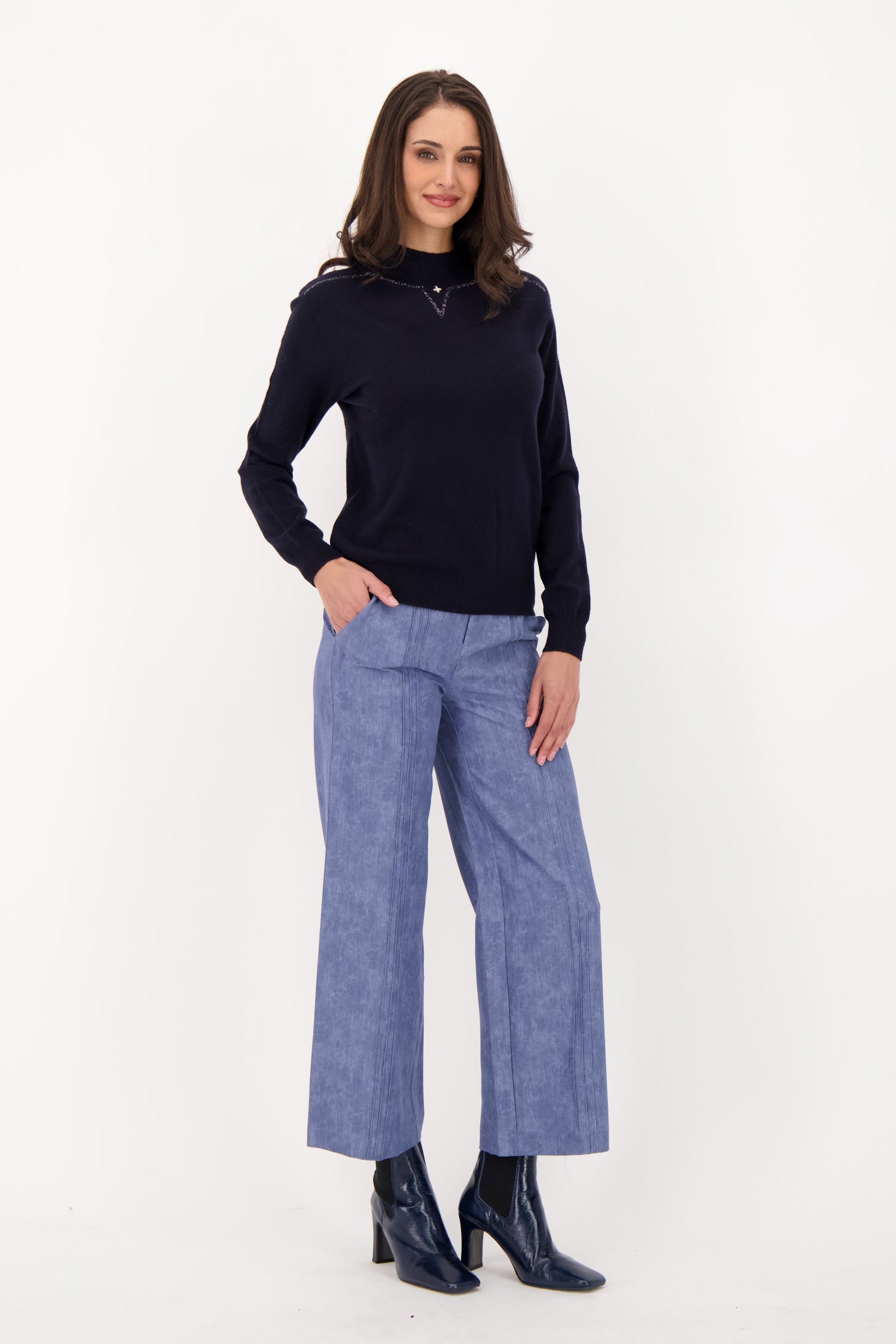 Mock Neck Sweater Wiith Neckline Hot Fix Beads