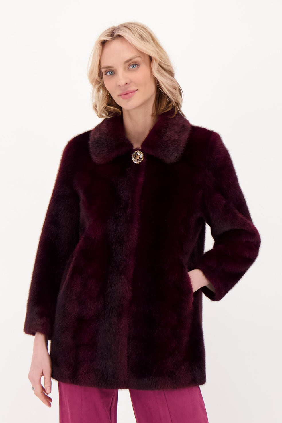 Faux Fur Detachable Jewelled Button Jacket