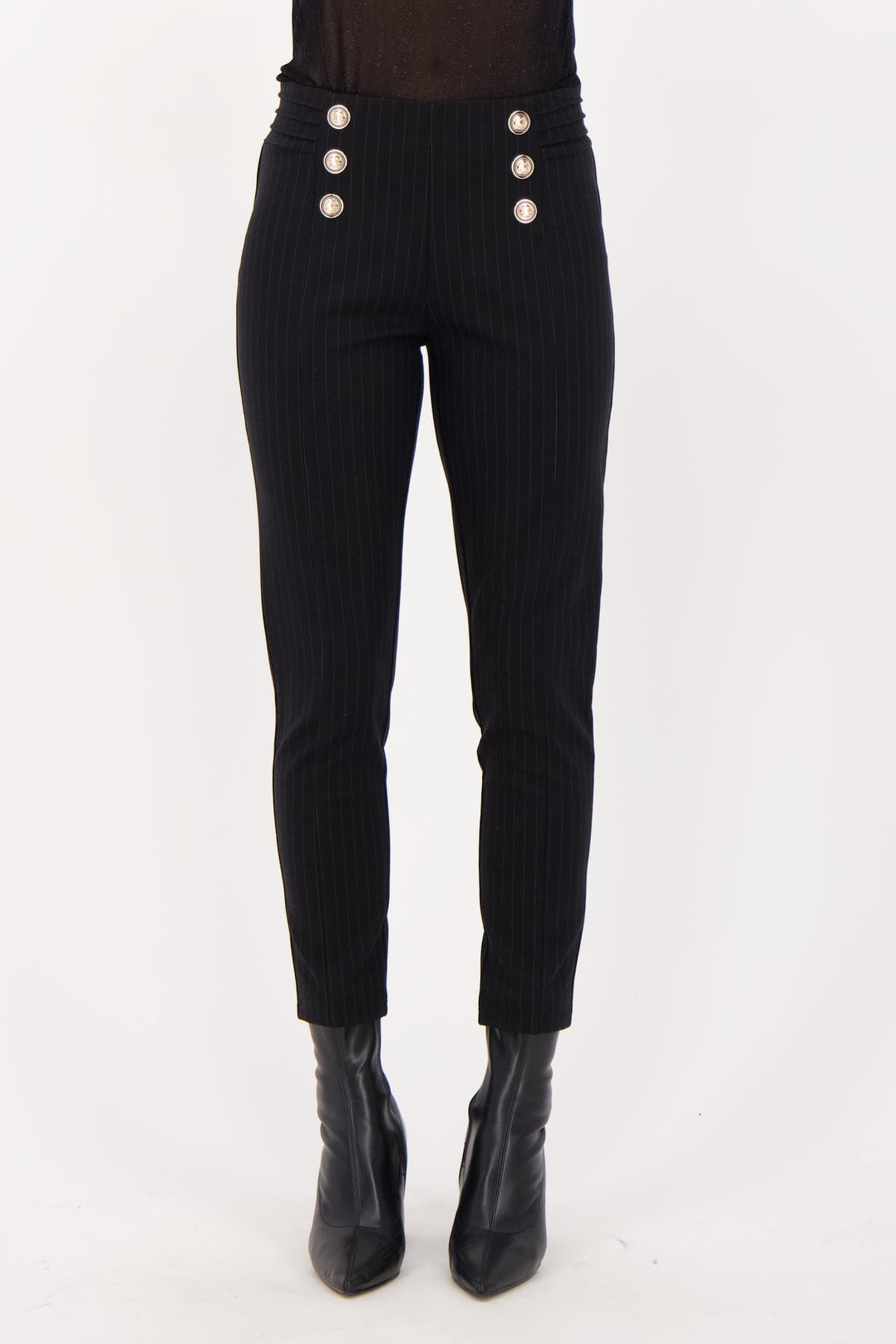 Front Button Fitted Pant With Inner Elastic Waistband
