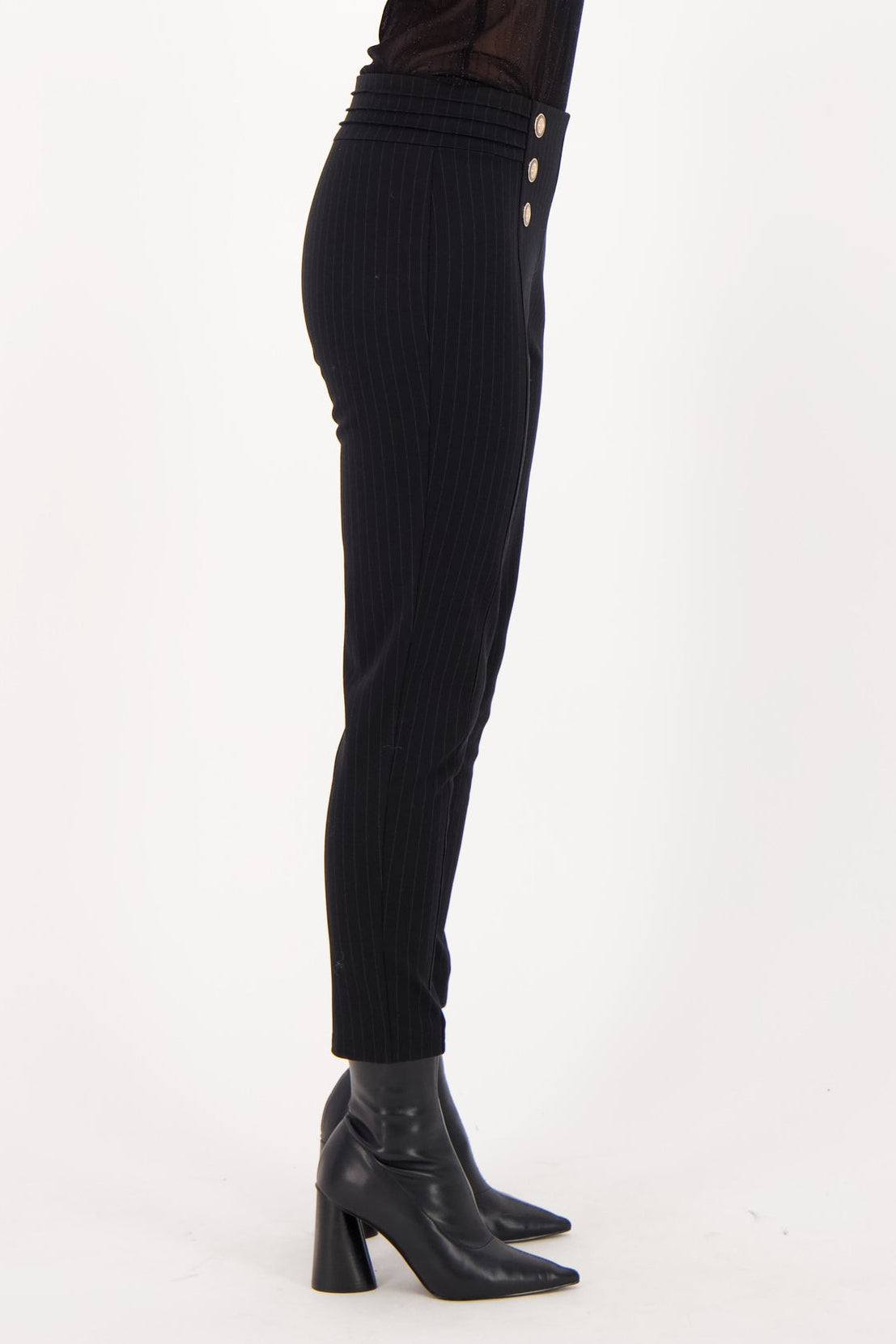 Front Button Fitted Pant With Inner Elastic Waistband