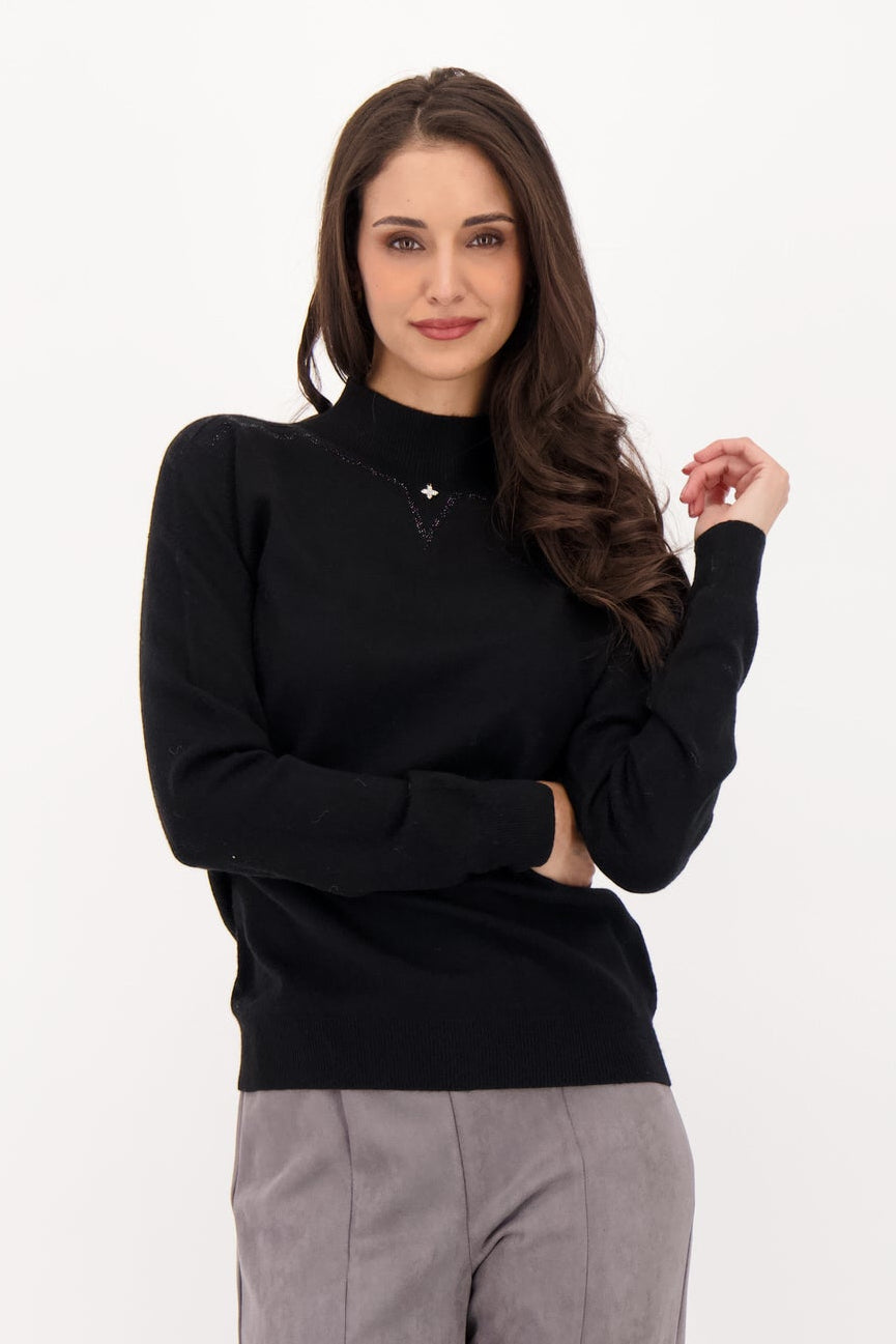 Mock Neck Sweater Wiith Neckline Hot Fix Beads