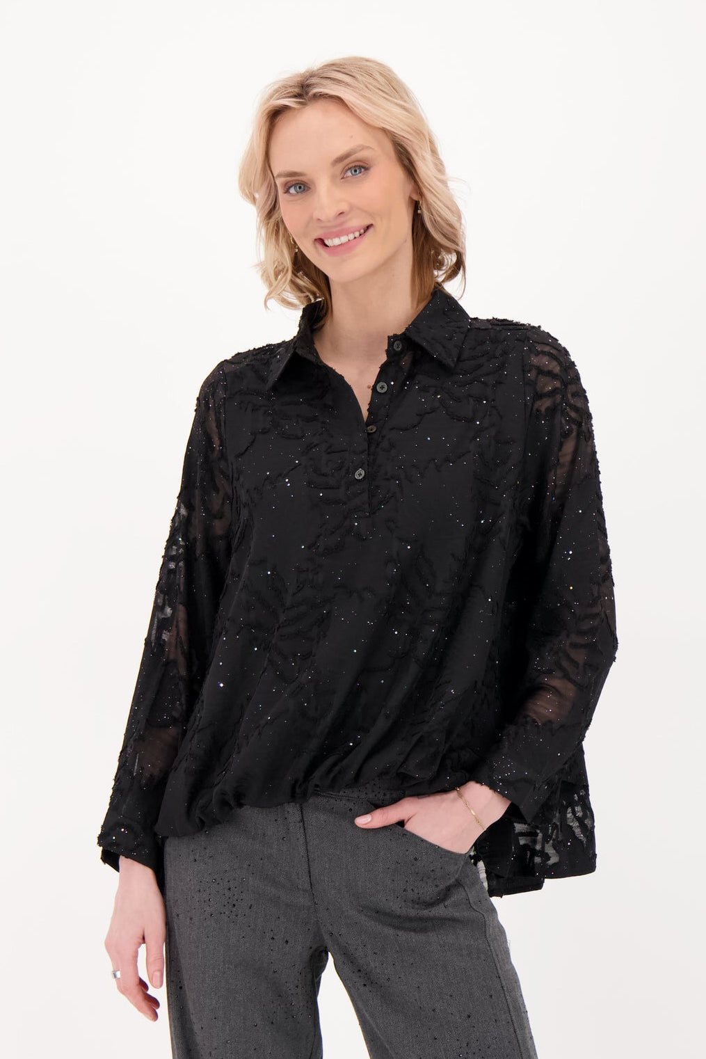 Front Tuck Embellished Blouse