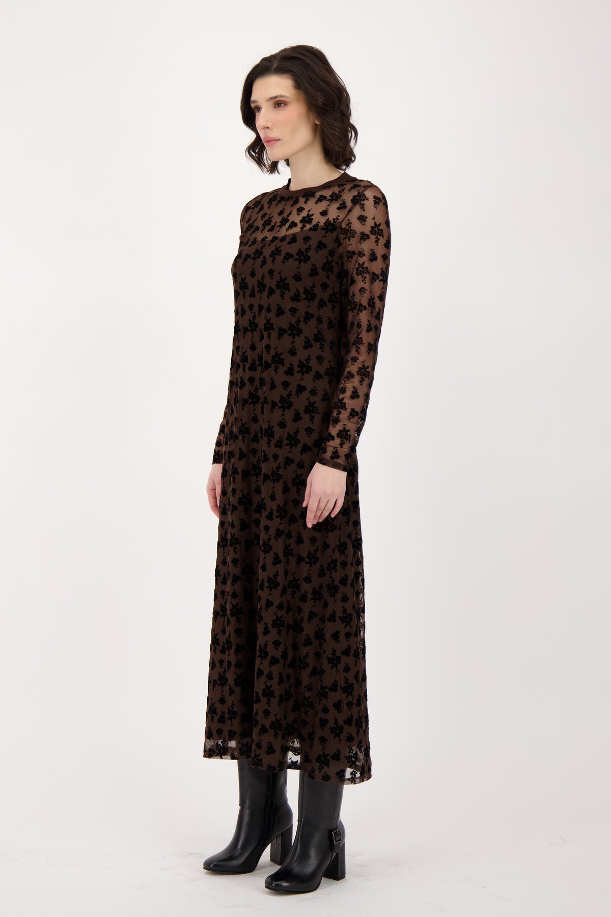 Flocked Floral Mesh Lined Dress