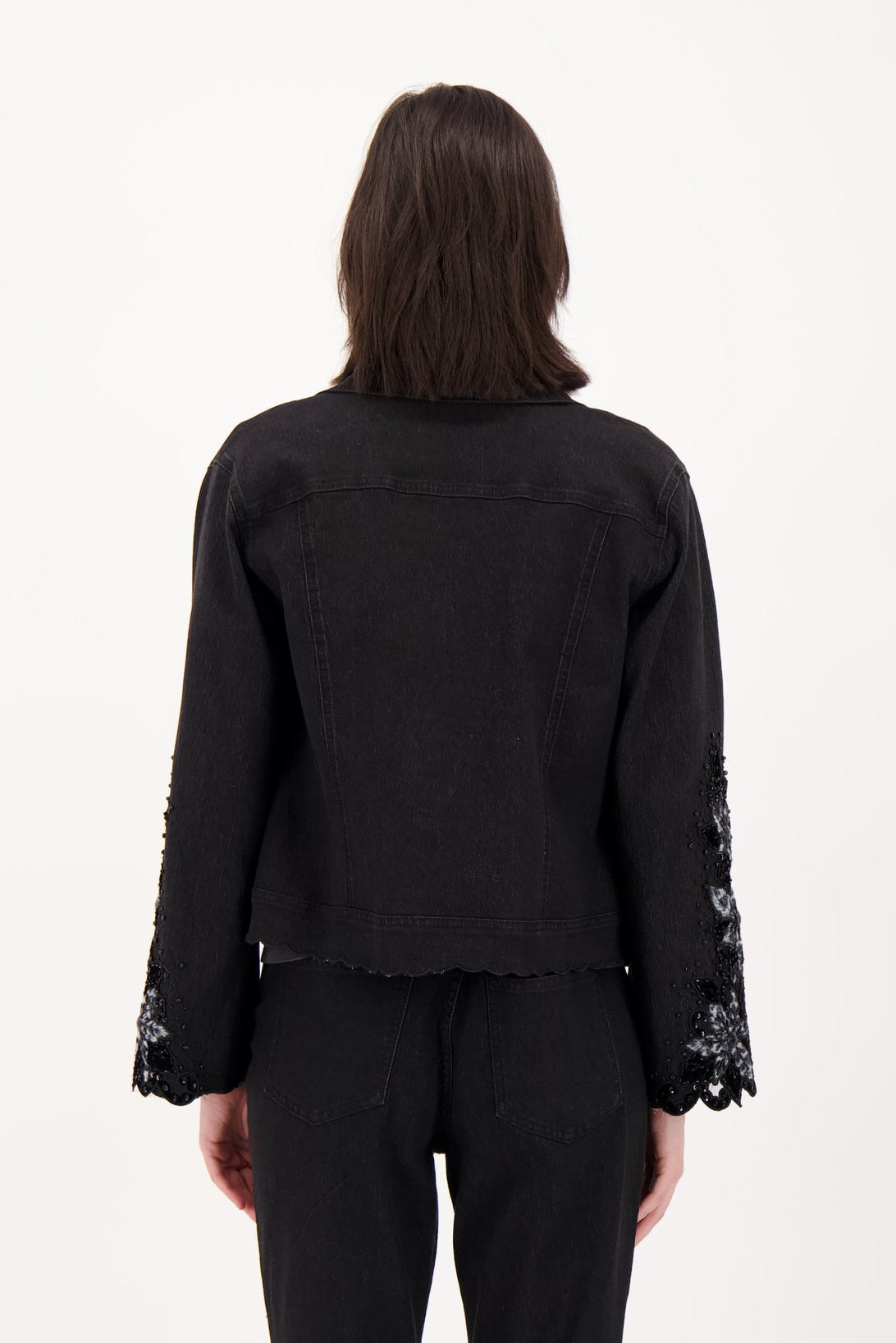 Velboa Leopard Cut Out Beaded Inlay Denim Jacket
