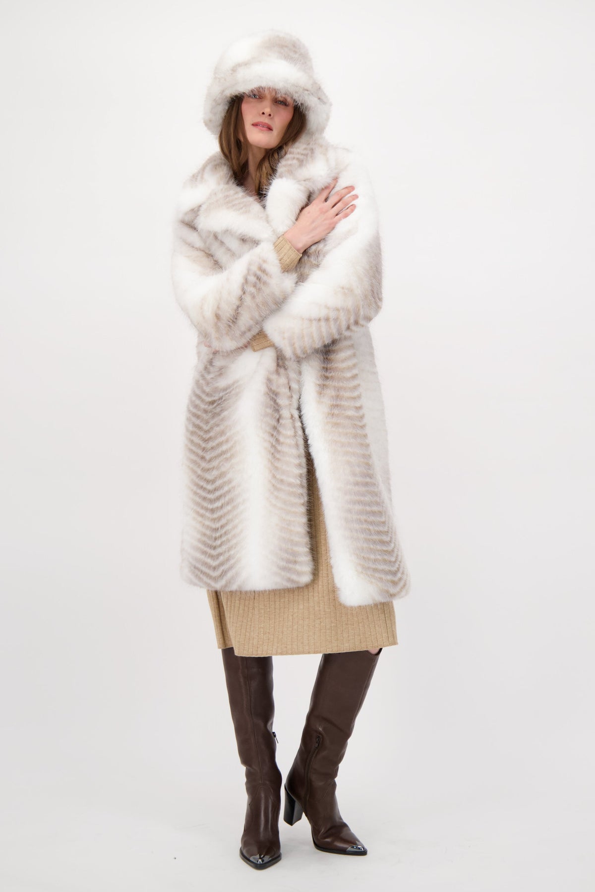 Herringbone Faux Fur Coat