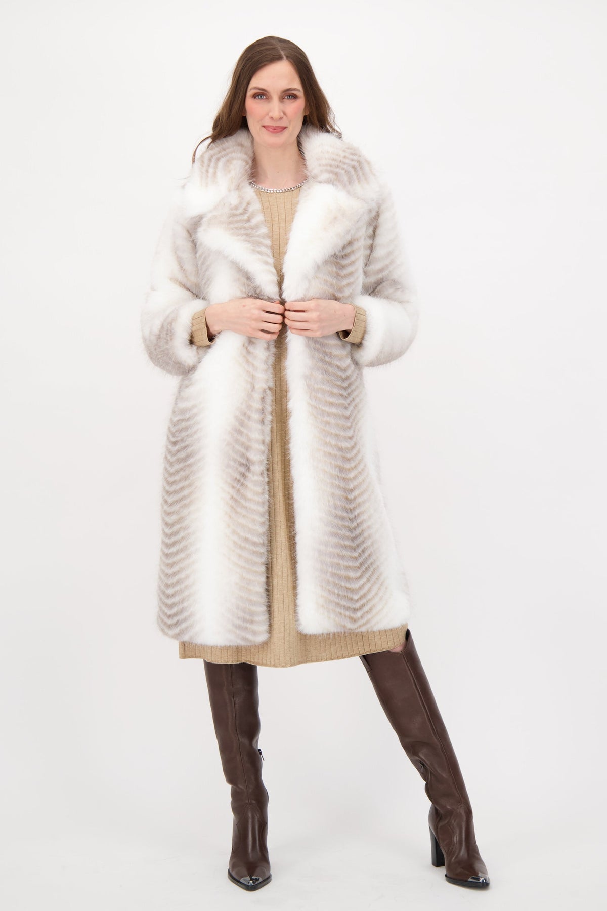 Herringbone Faux Fur Coat