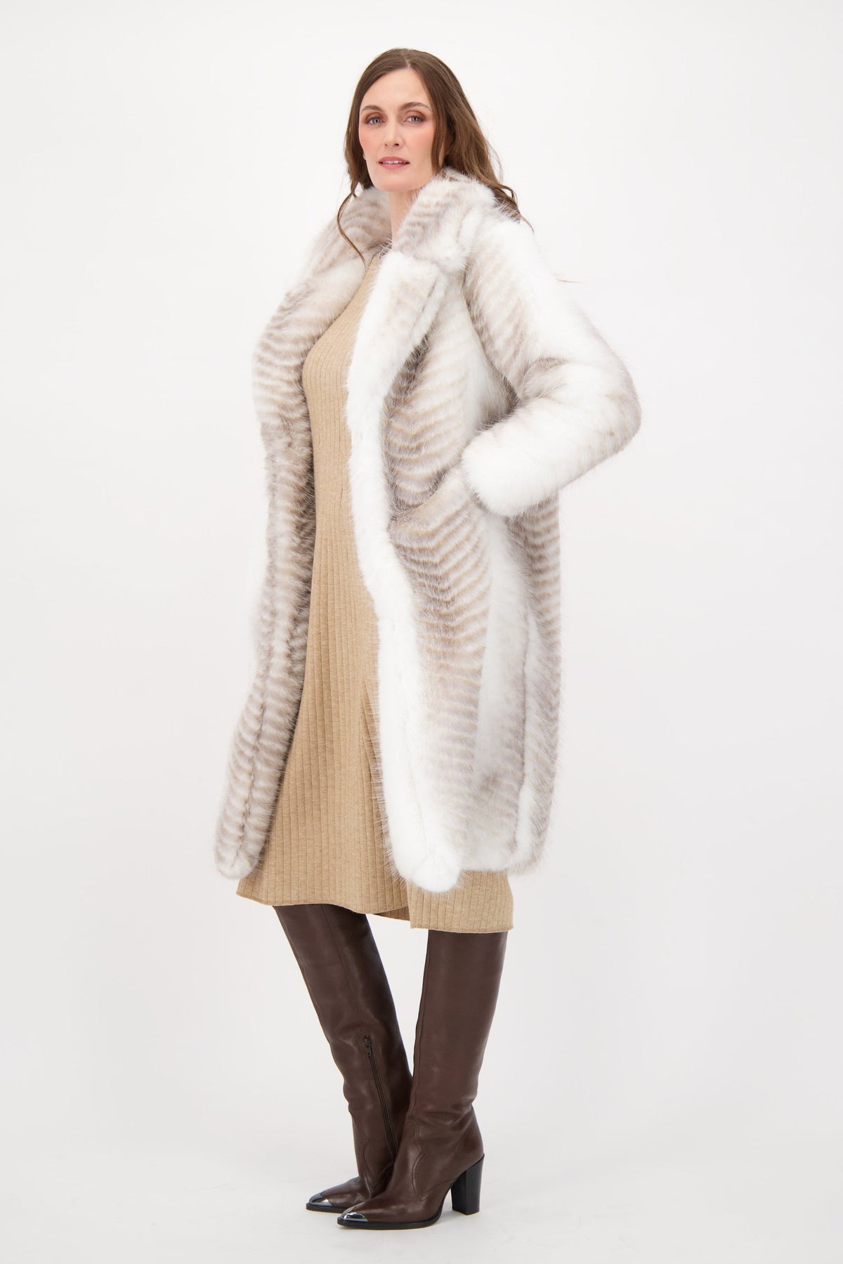 Herringbone Faux Fur Coat