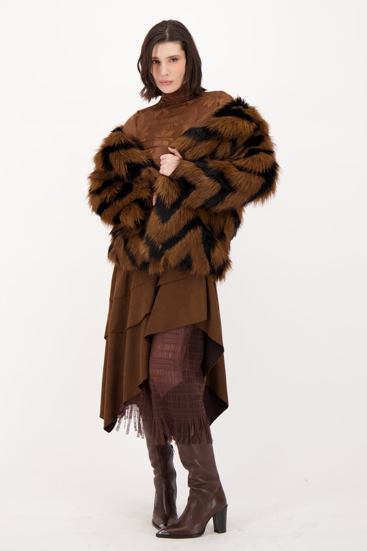 Chevron Shag Faux Fur Jacket