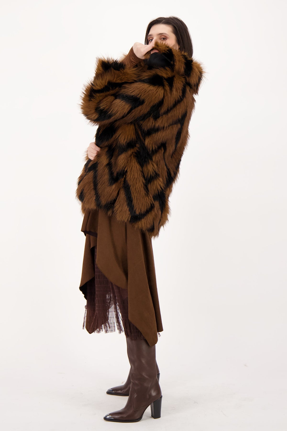 Chevron Shag Faux Fur Jacket