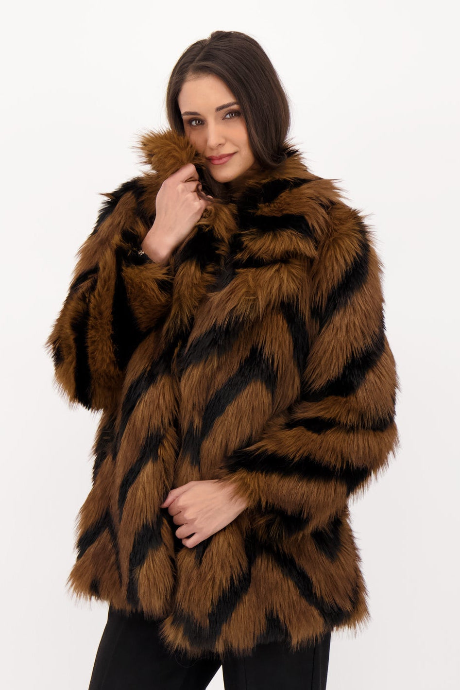 Chevron Shag Faux Fur Jacket