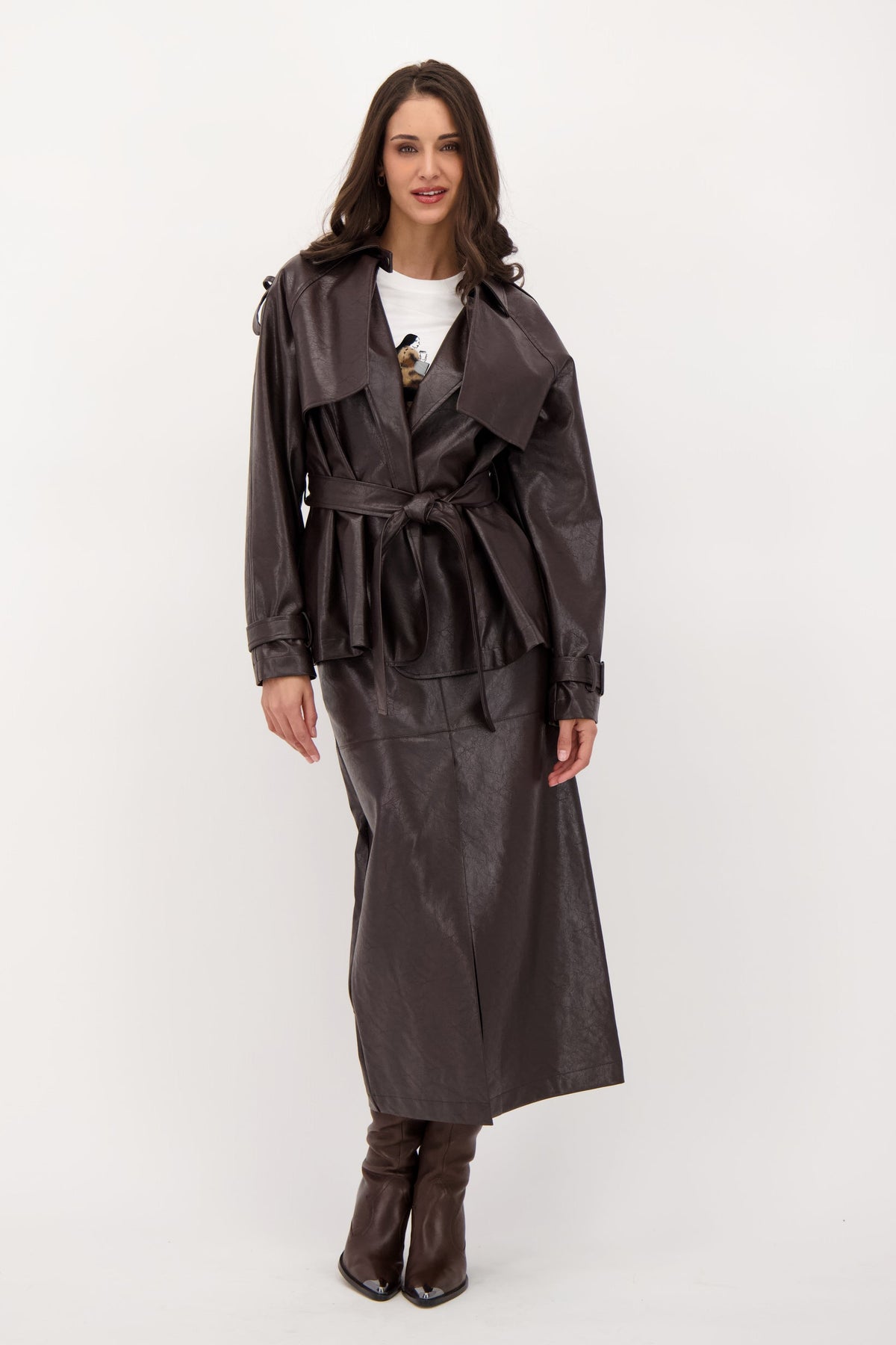 Cracked Vegan Leather Trench Jacket