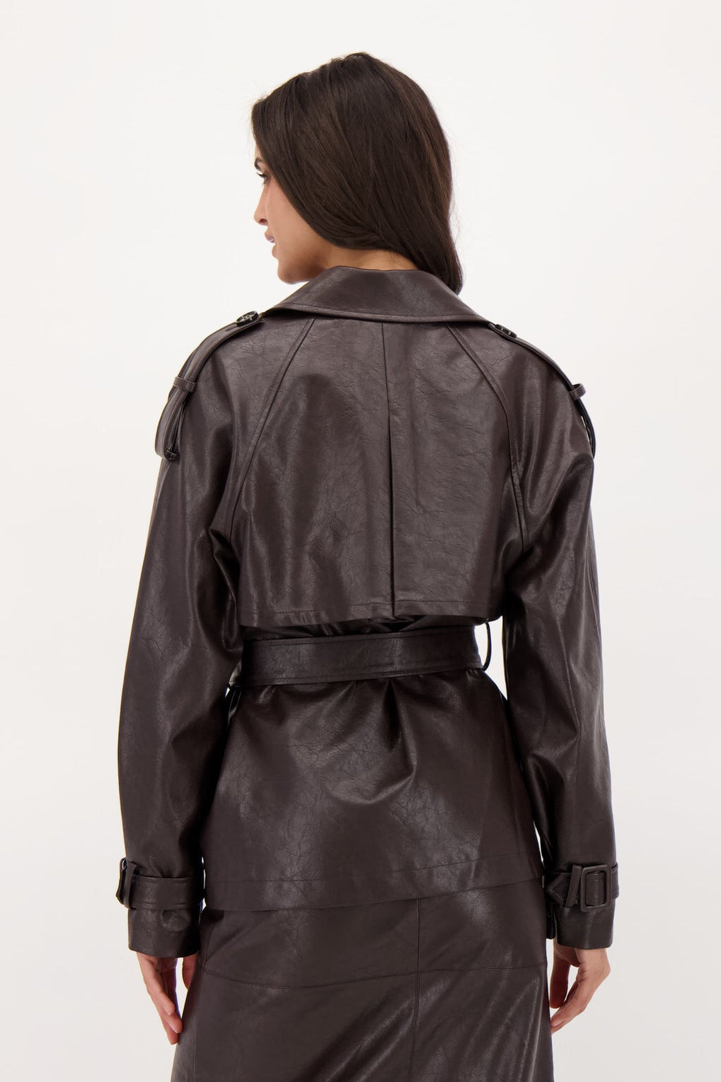 Cracked Vegan Leather Trench Jacket