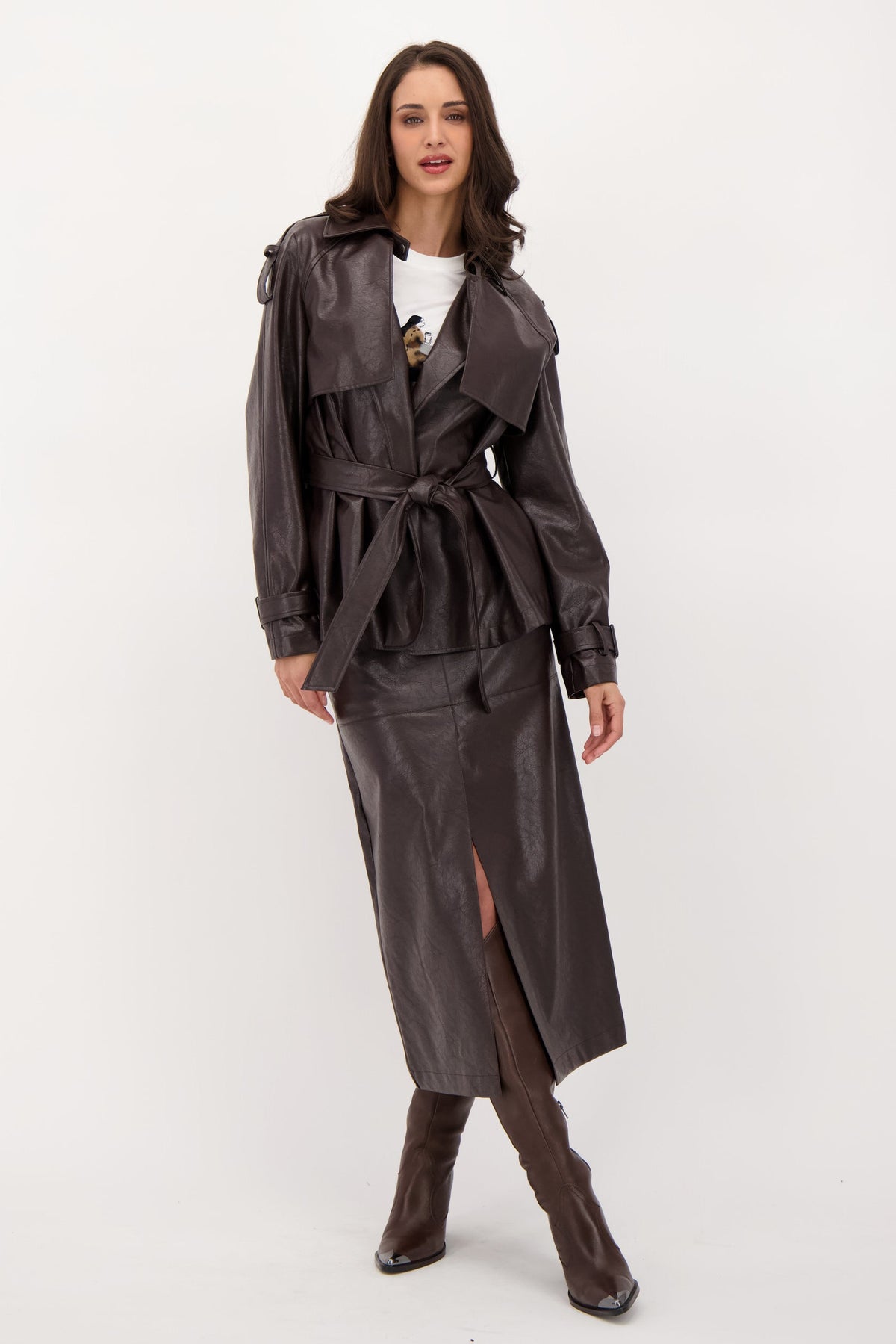 Cracked Vegan Leather Pencil Skirt