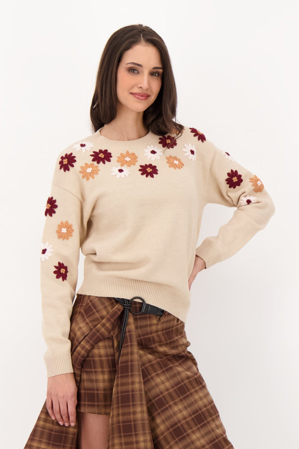 Hand Embroidered Flower Sweater