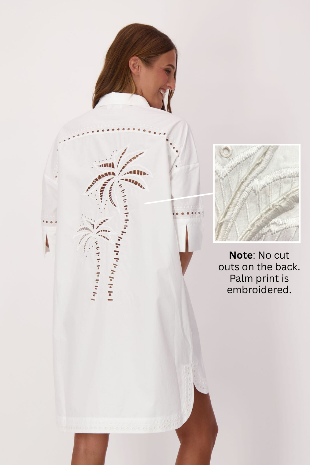 Palm Embroidered Cotton Shirt Dress