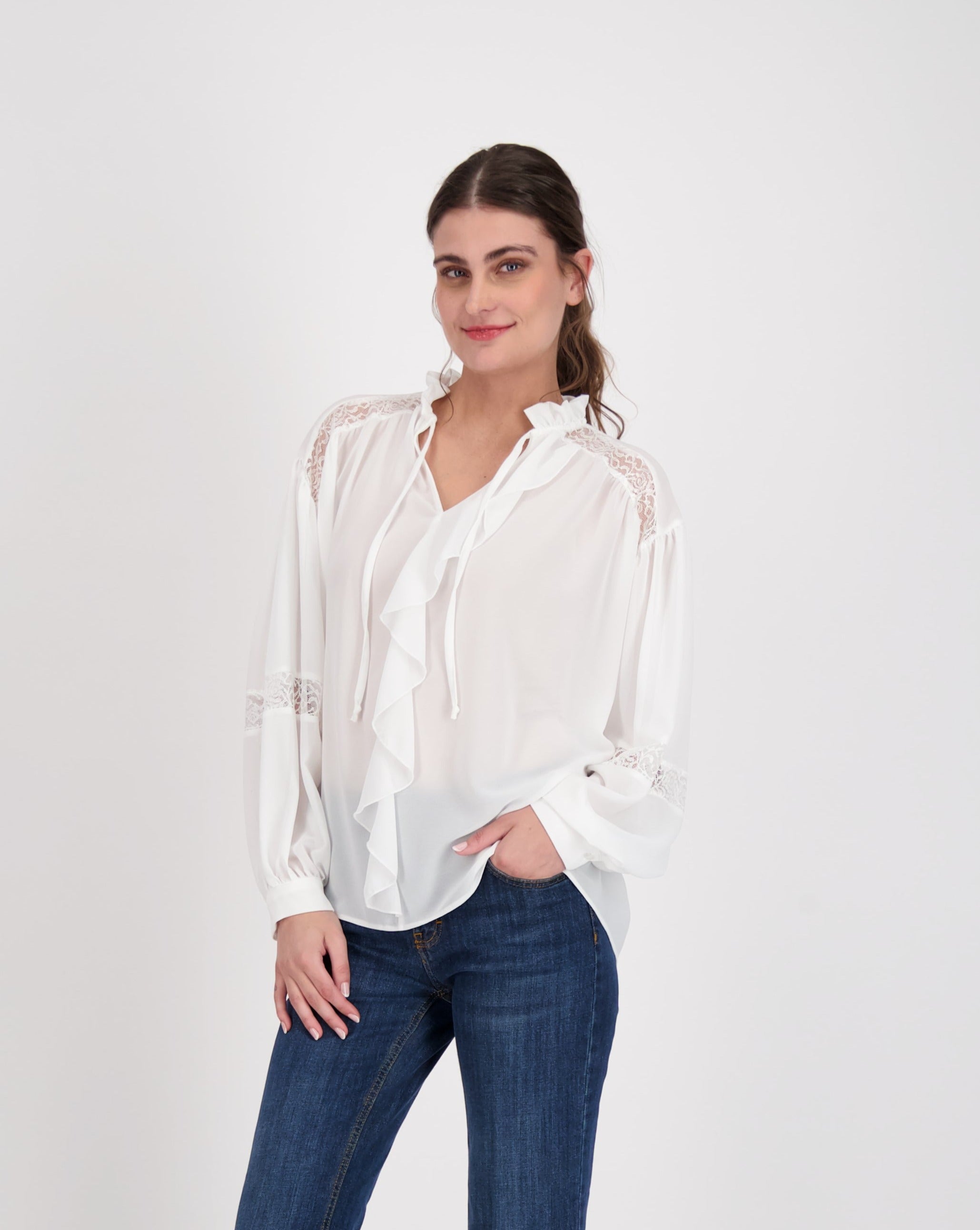 Long Sleeve Blouse With Lace Inserts