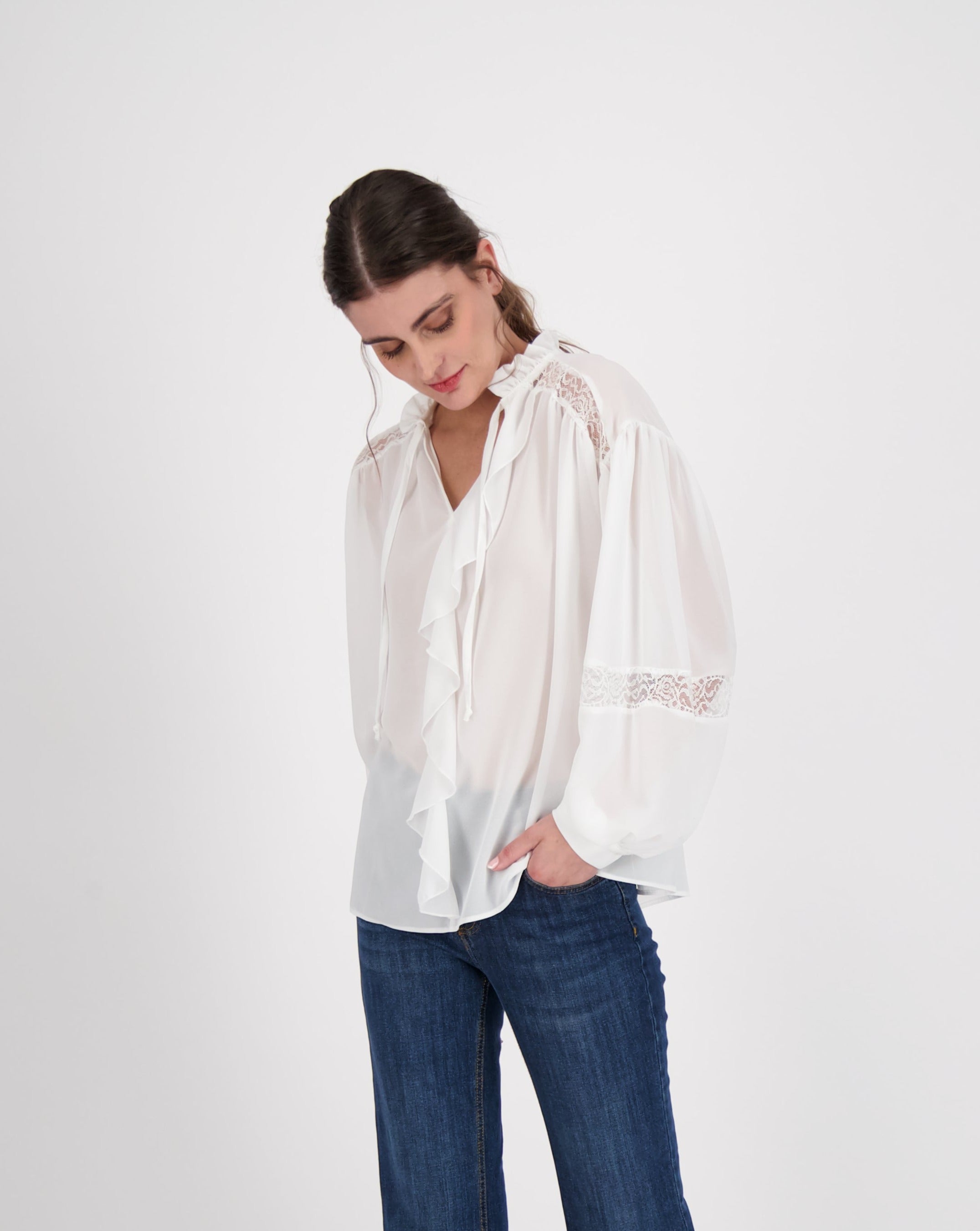 Long Sleeve Blouse With Lace Inserts