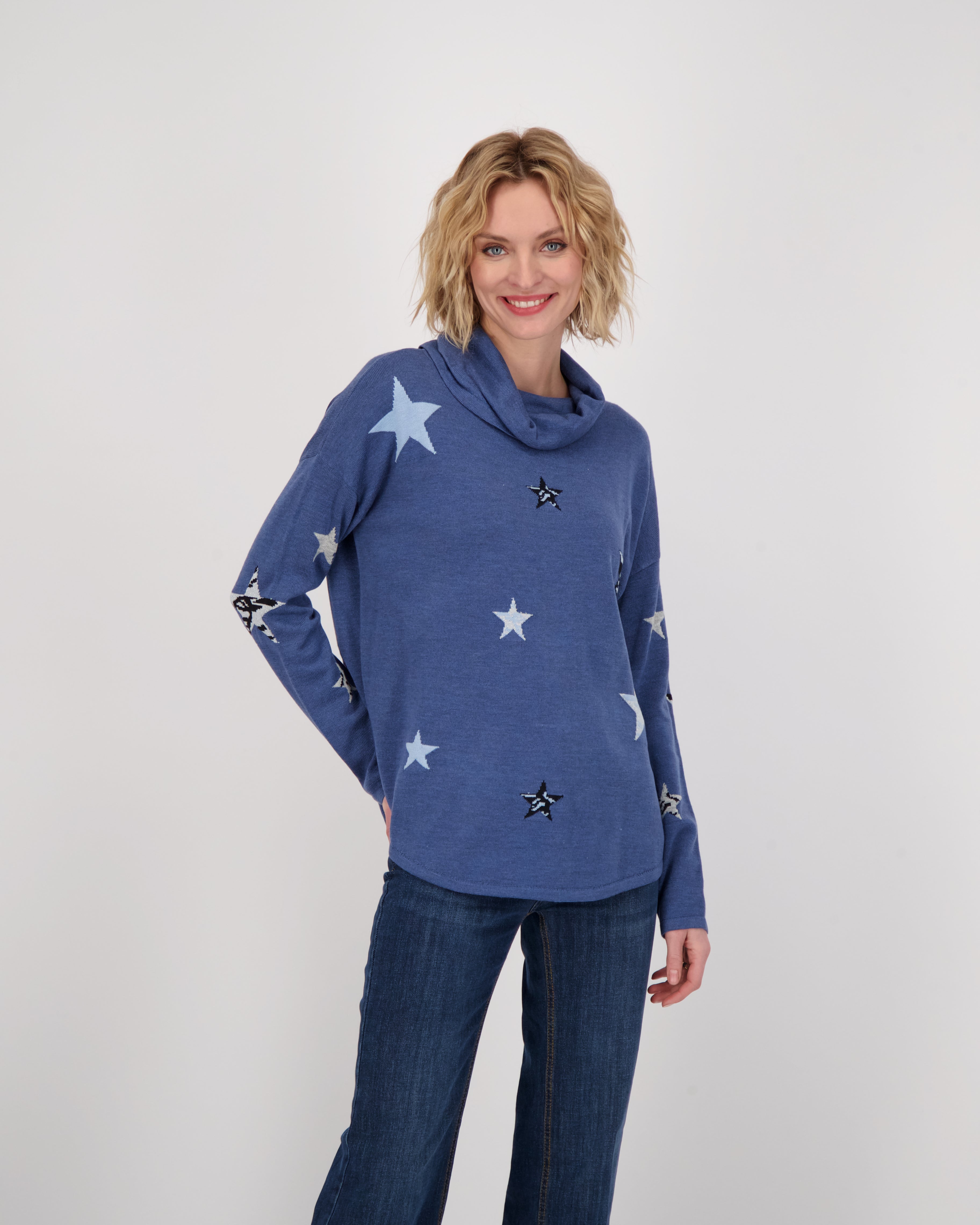 Blue Stars Sweater With Back Tie-Up