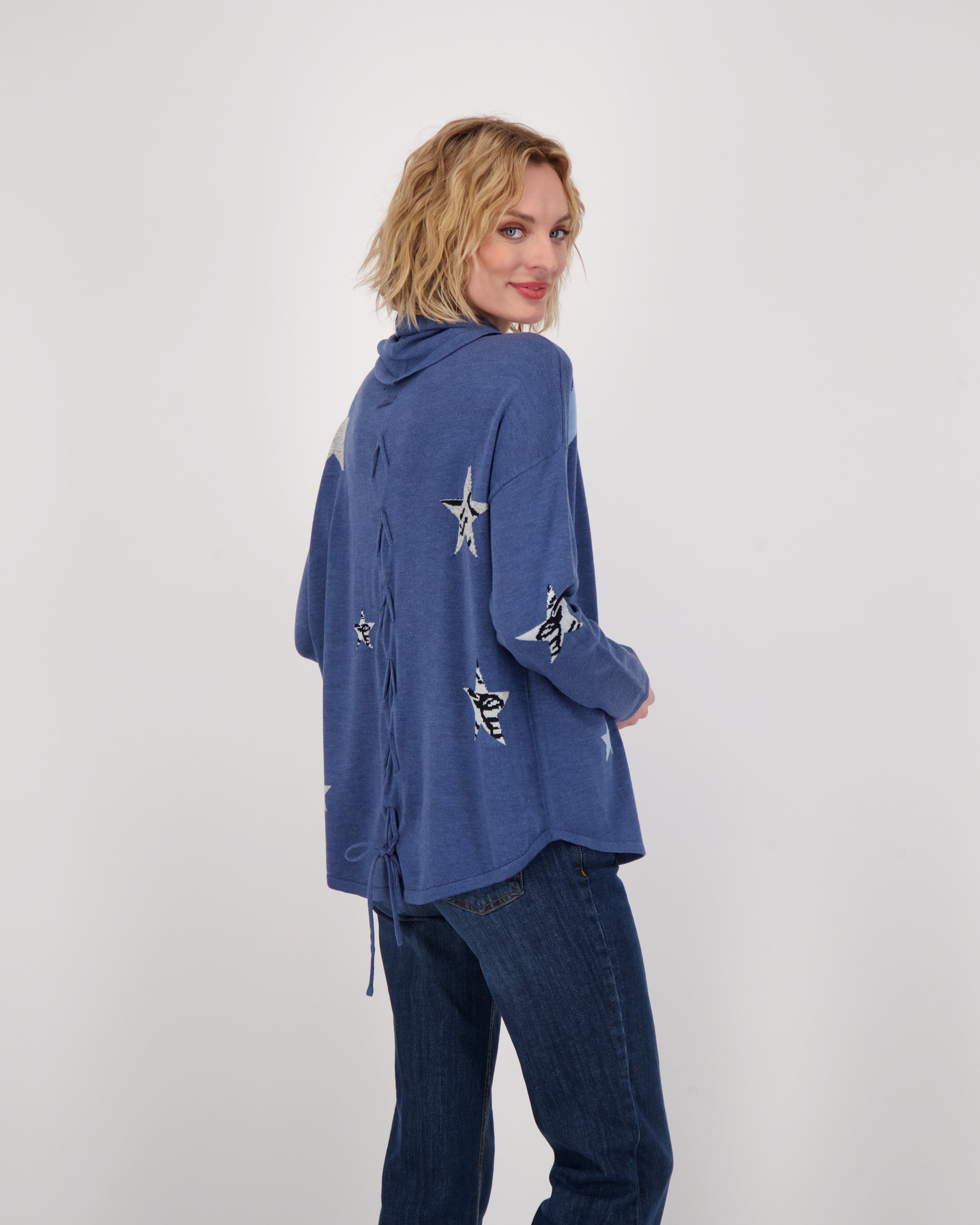 Blue Stars Sweater With Back Tie-Up