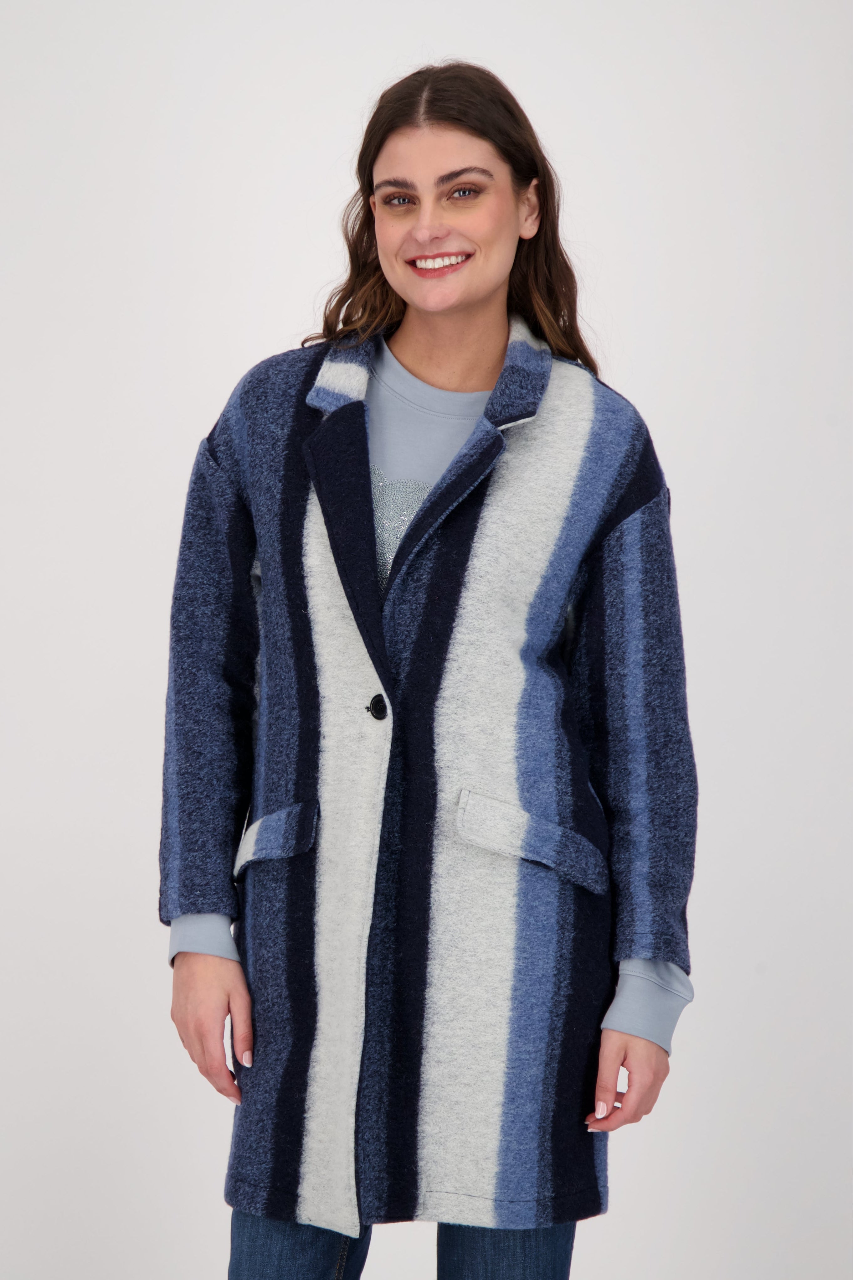 Shades Of Blue Striped Longline Coat