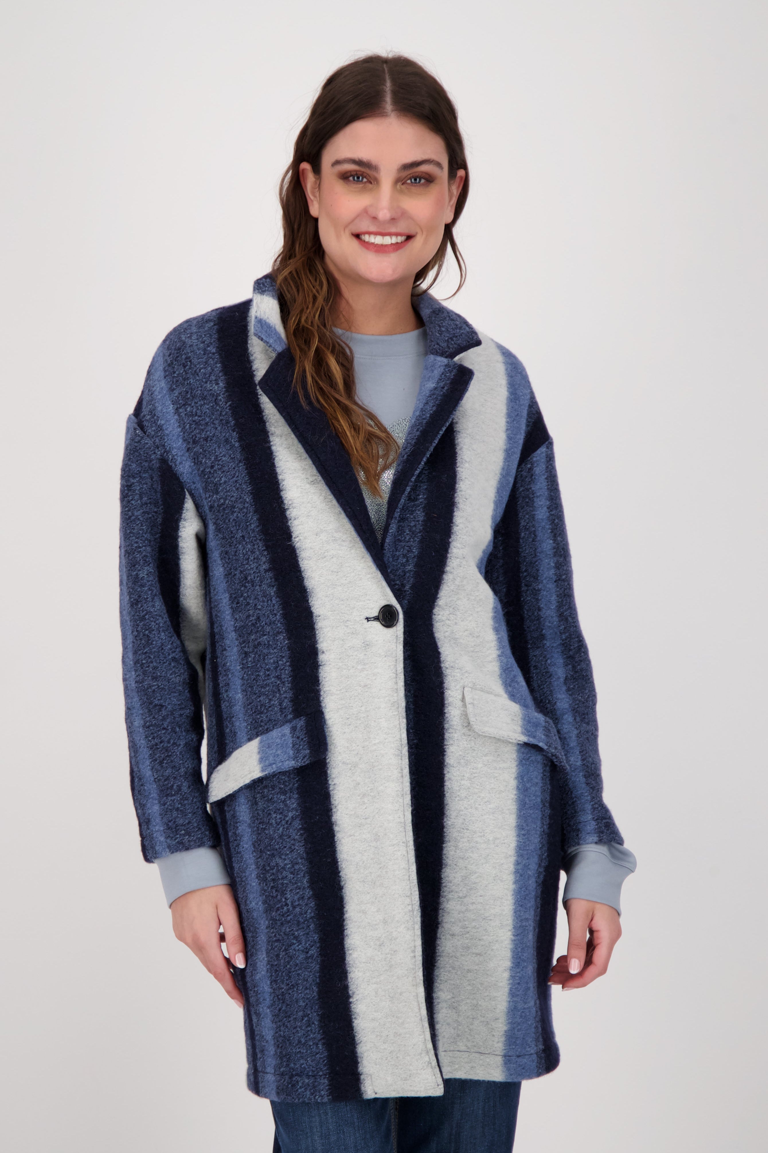 Shades Of Blue Striped Longline Coat