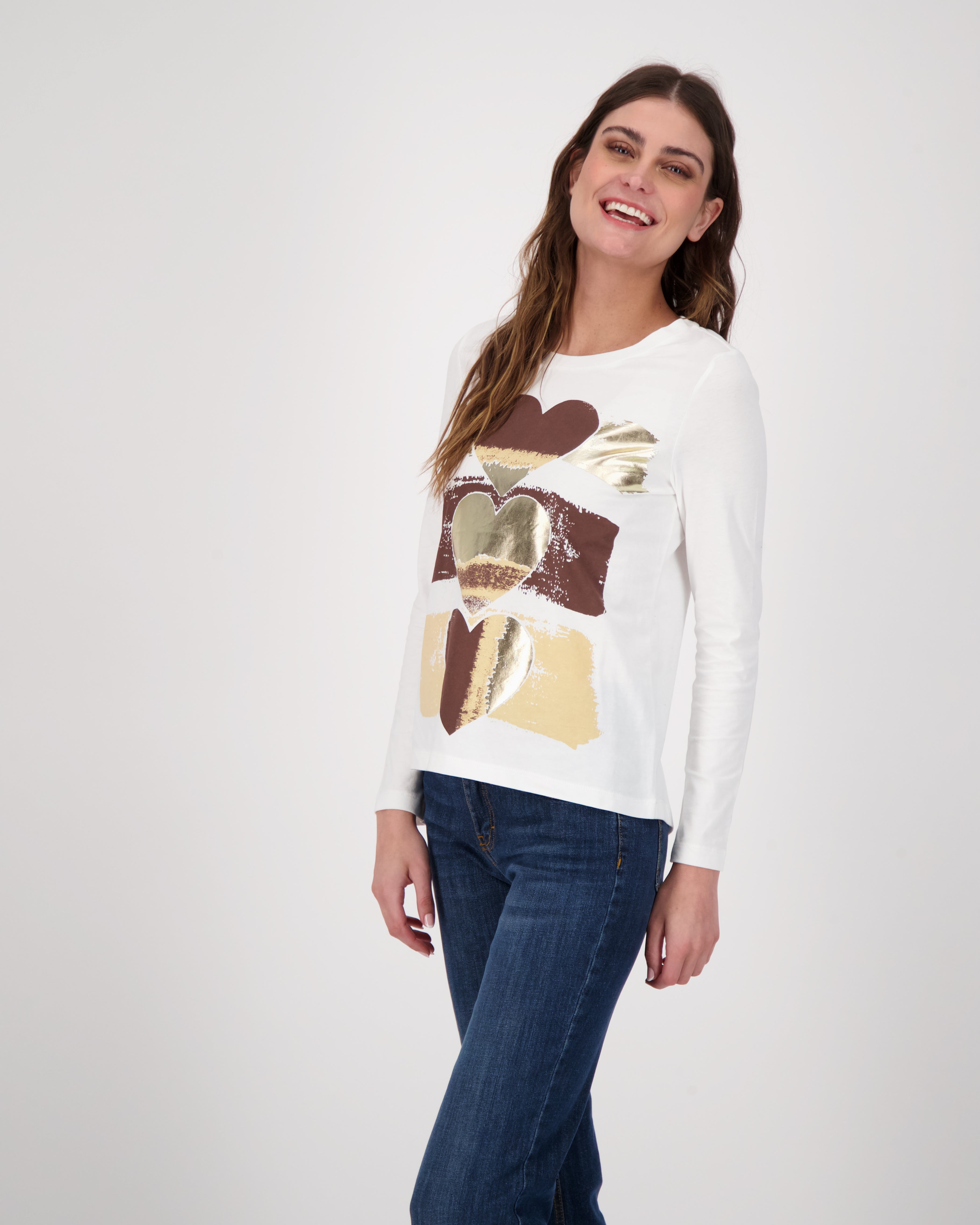 Hearts Gold Foil Print Knit Top