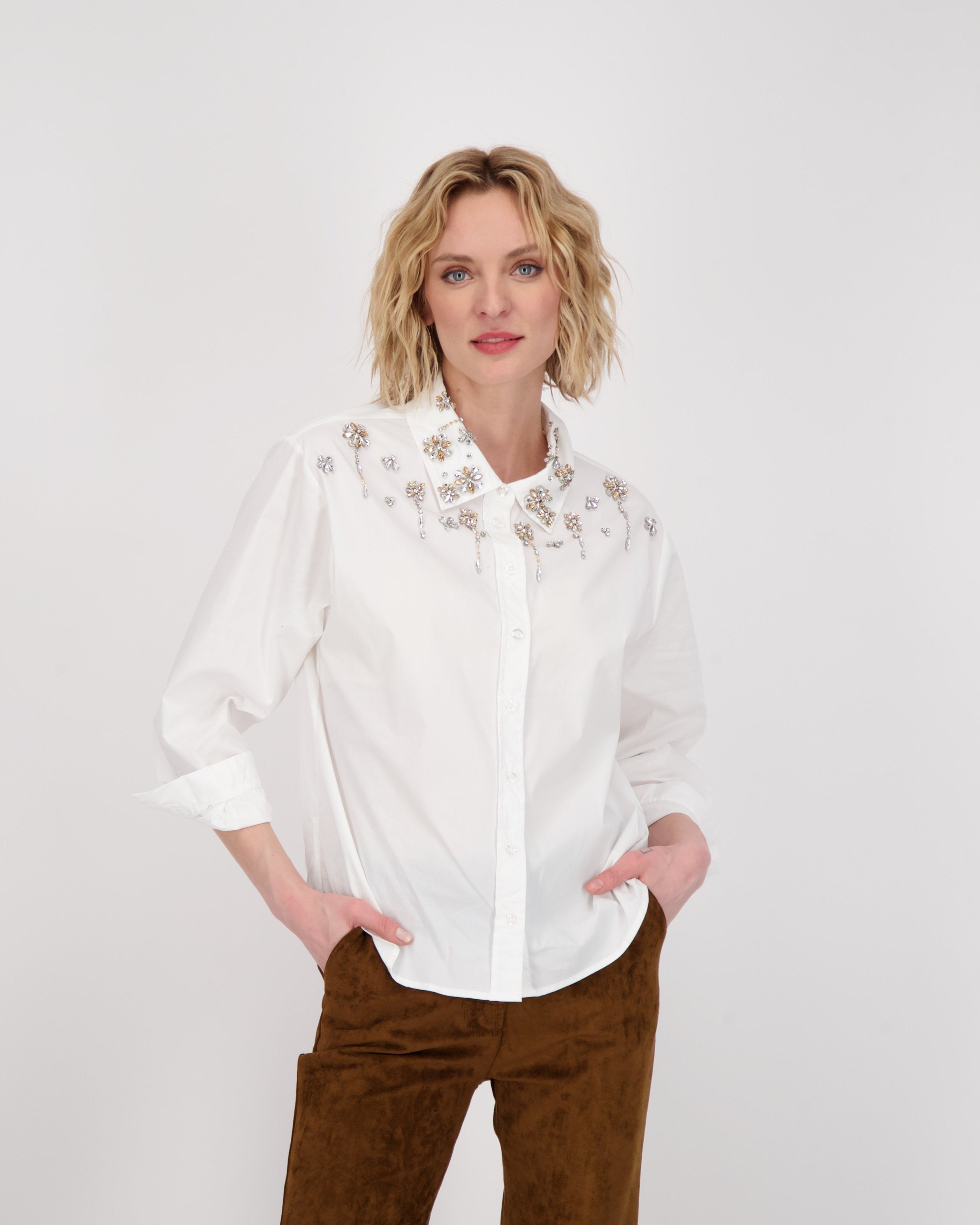 Shirt With Floral Jewelled Collar