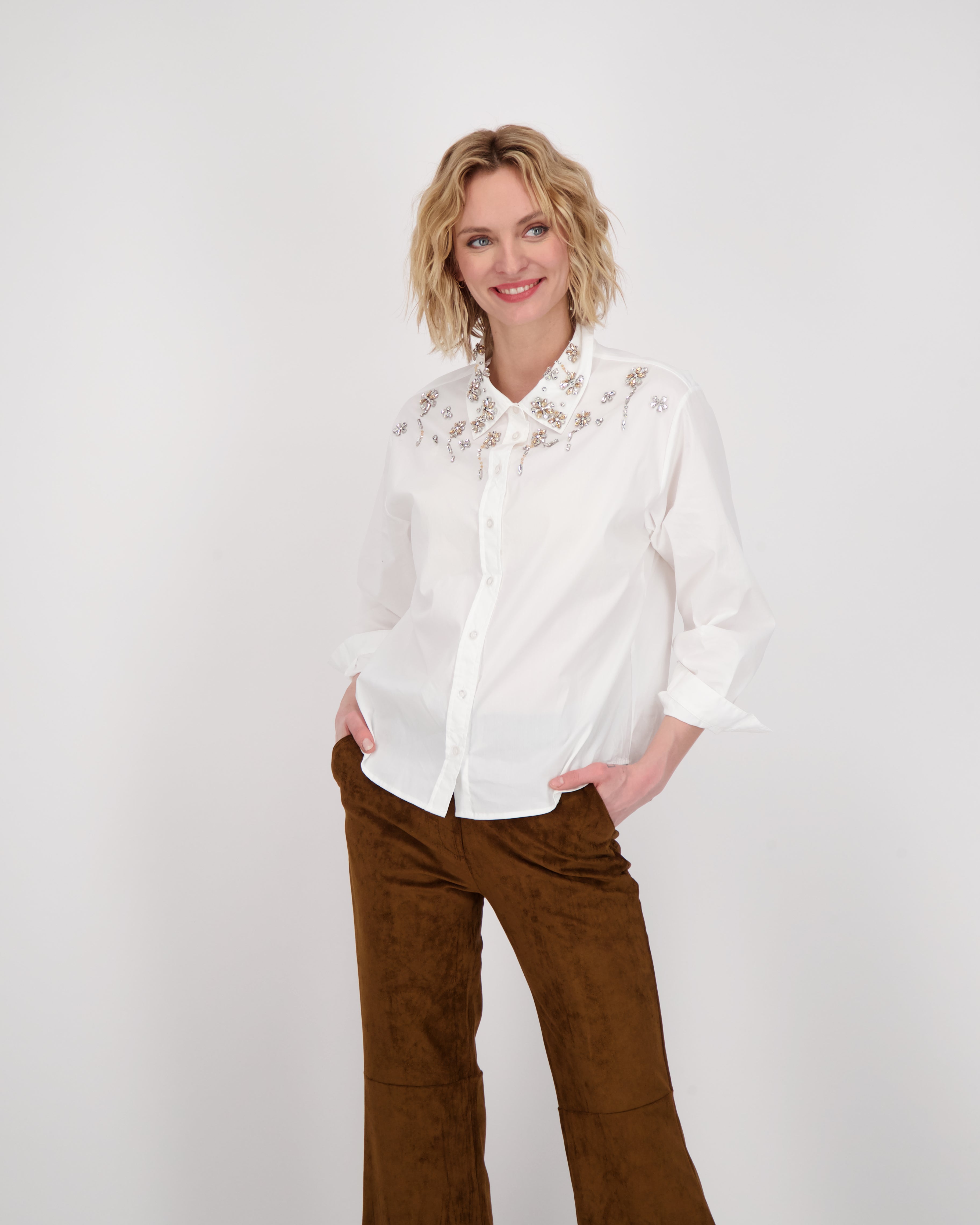 Shirt With Floral Jewelled Collar