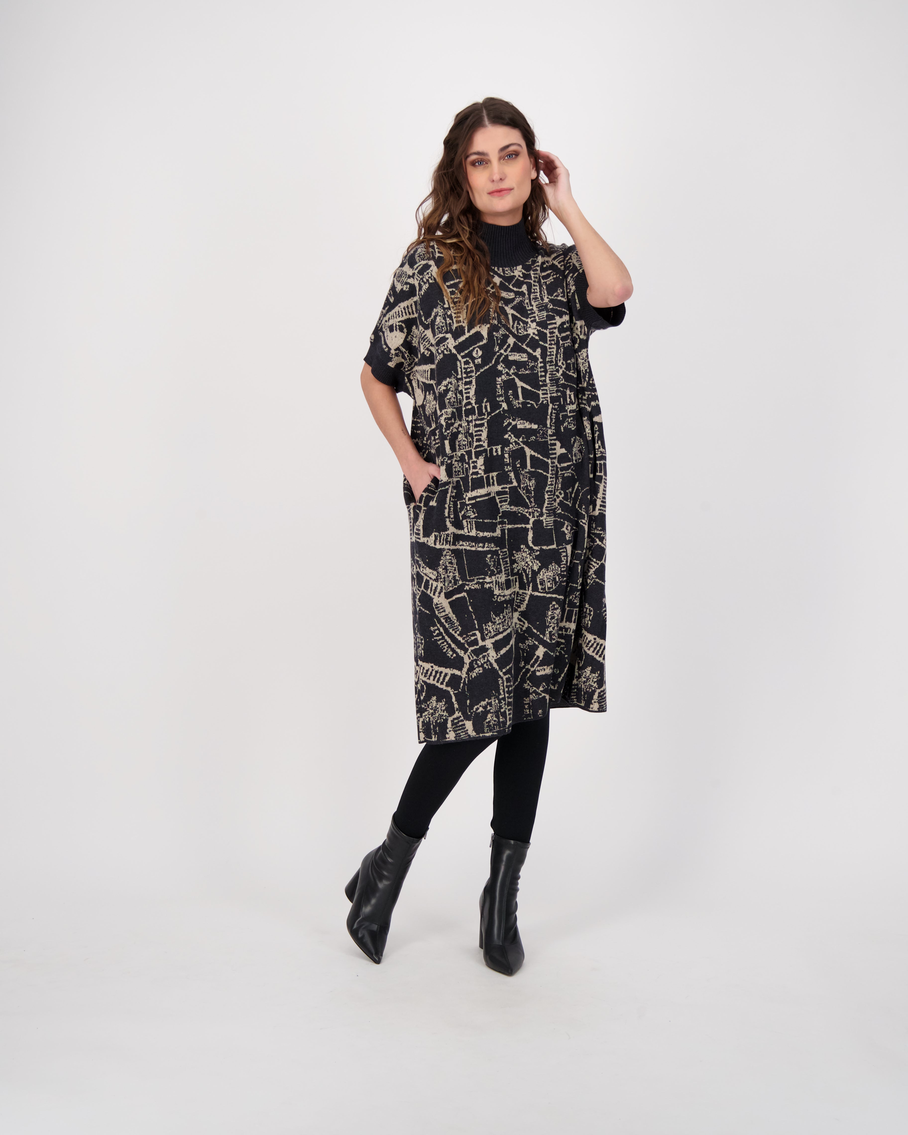 Abstract Intarsia Long Knitted Dress