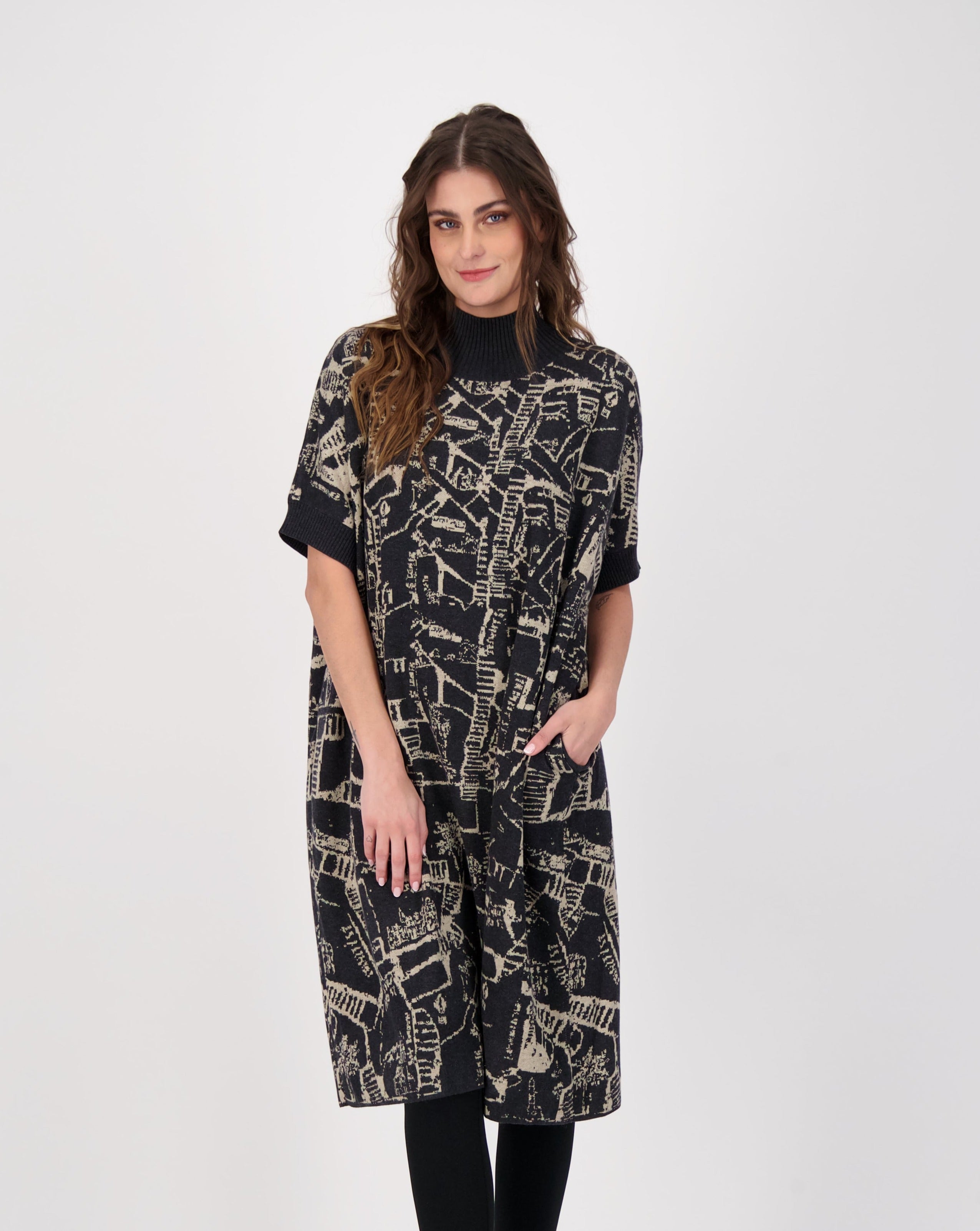 Abstract Intarsia Long Knitted Dress