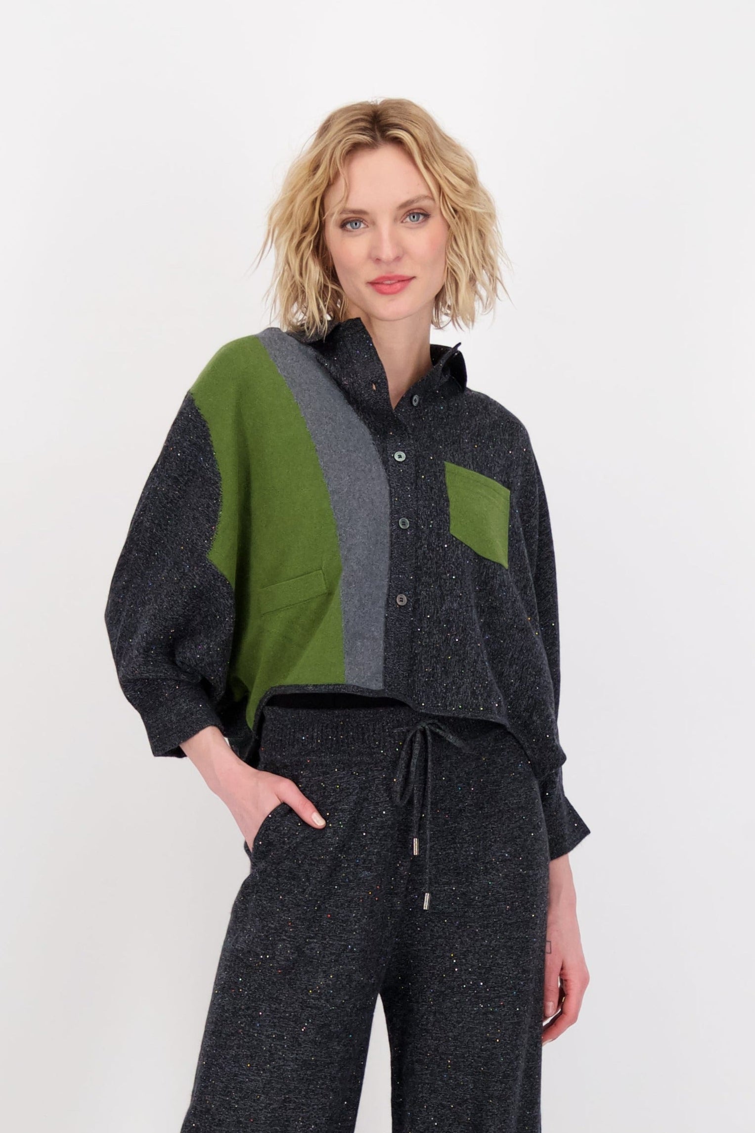 Colour Block Knit Shirt Top
